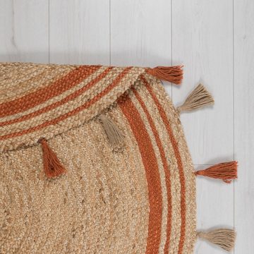 Teppich Jute-Teppich mit Quasten AIRE - Farbenfrohe Akzente, KADIMA DESIGN, Rund, Höhe: 7 mm