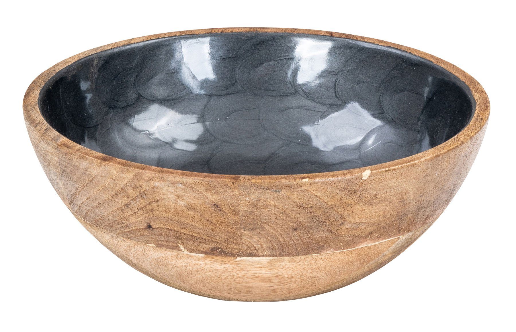Levandeo® Dekoschale, Schüssel 21cm Mango Holz Grau Perlmutt Emaille Schale Bowl