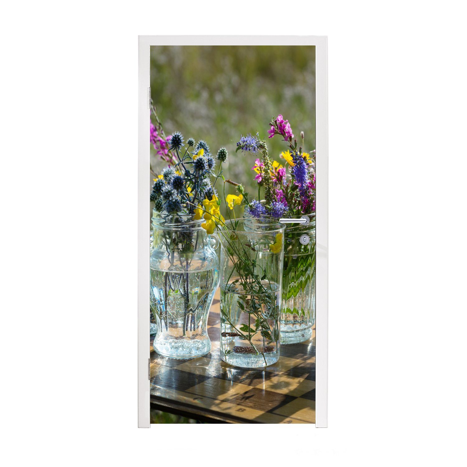 MuchoWow Türtapete Vase - Blumen - Farben, Matt, bedruckt, (1 St), Fototapete für Tür, Türaufkleber, 75x205 cm
