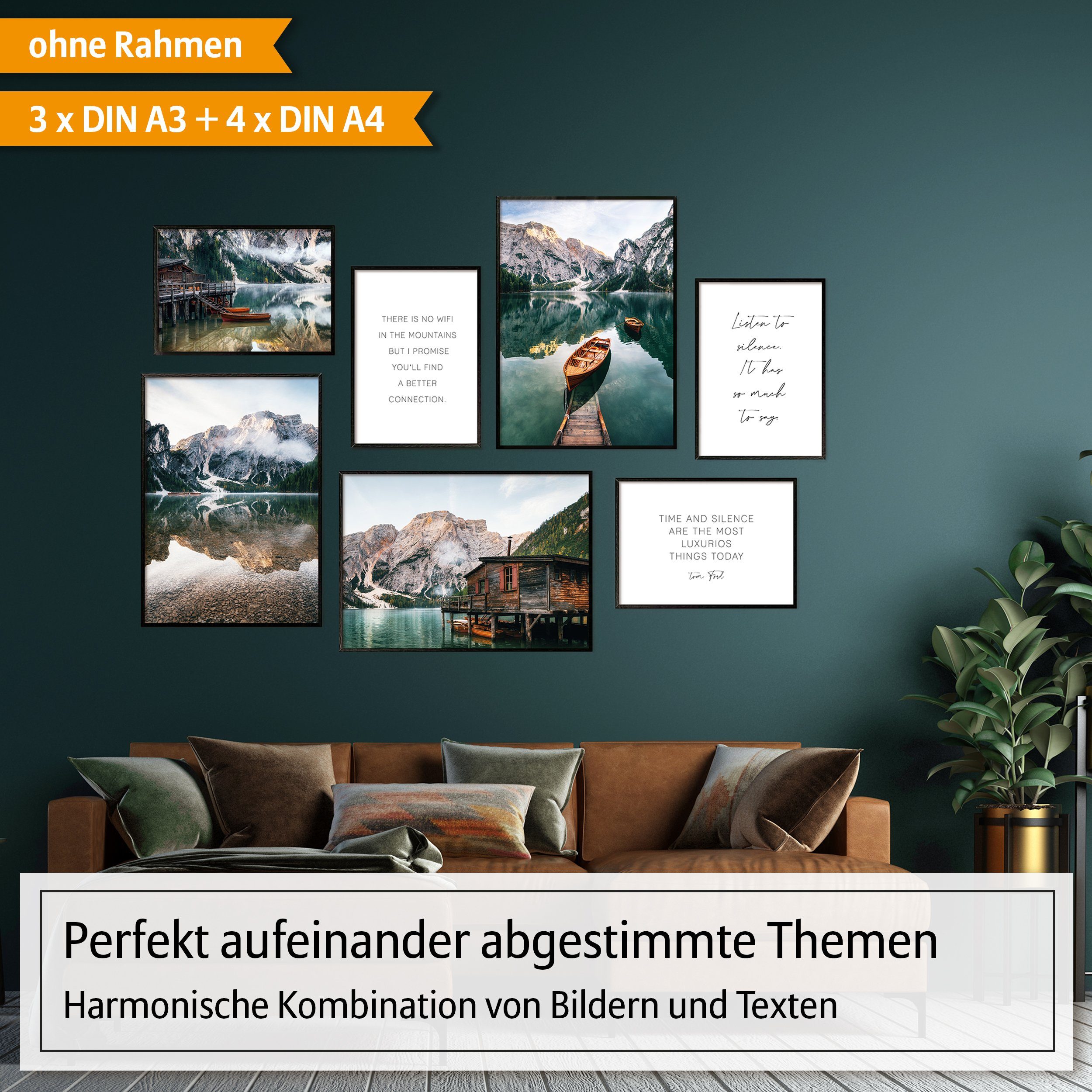 Hyggelig Home Poster Lieferung Qualitätsdruck Premium Wohnzimmer St), Papier Deko Wandbilder Dickes Set 7 Collage, Bilder - Natur Knickfreie (Set, 7 Poster