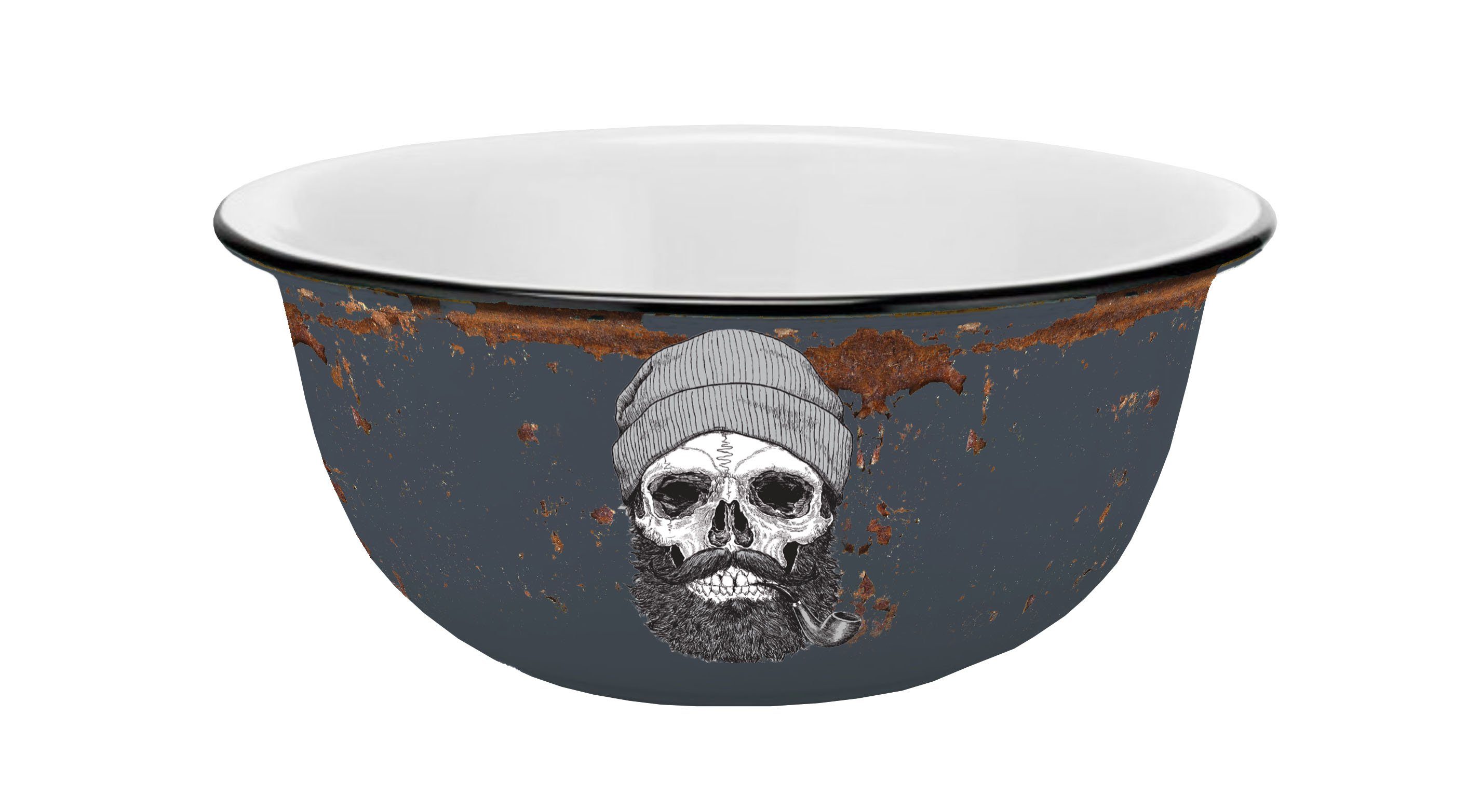 Geda Labels GmbH Müslischale Sailor Skull Emaille-Optik, Keramik, (1-tlg), Grau, 600 ml, spülmaschinengeeignet