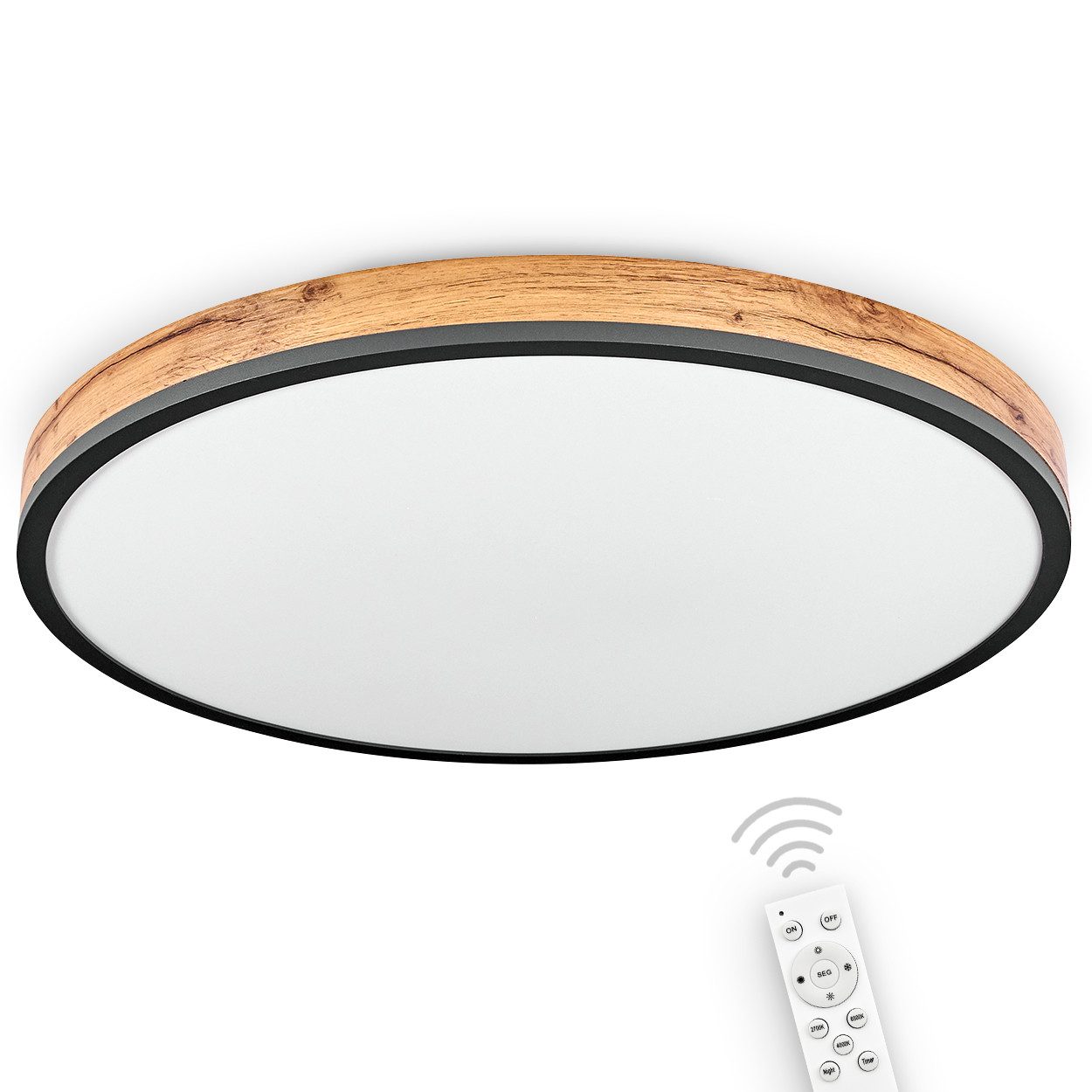 hofstein Deckenleuchte Deckenlampe aus Metall/MDF/Kunststoff in Schwarz/Holzoptik/Braun, dimmbar m. Fernbedienung, Ø60 cm, 1 x LED 40 Watt (inkl) IP20. € 189,99