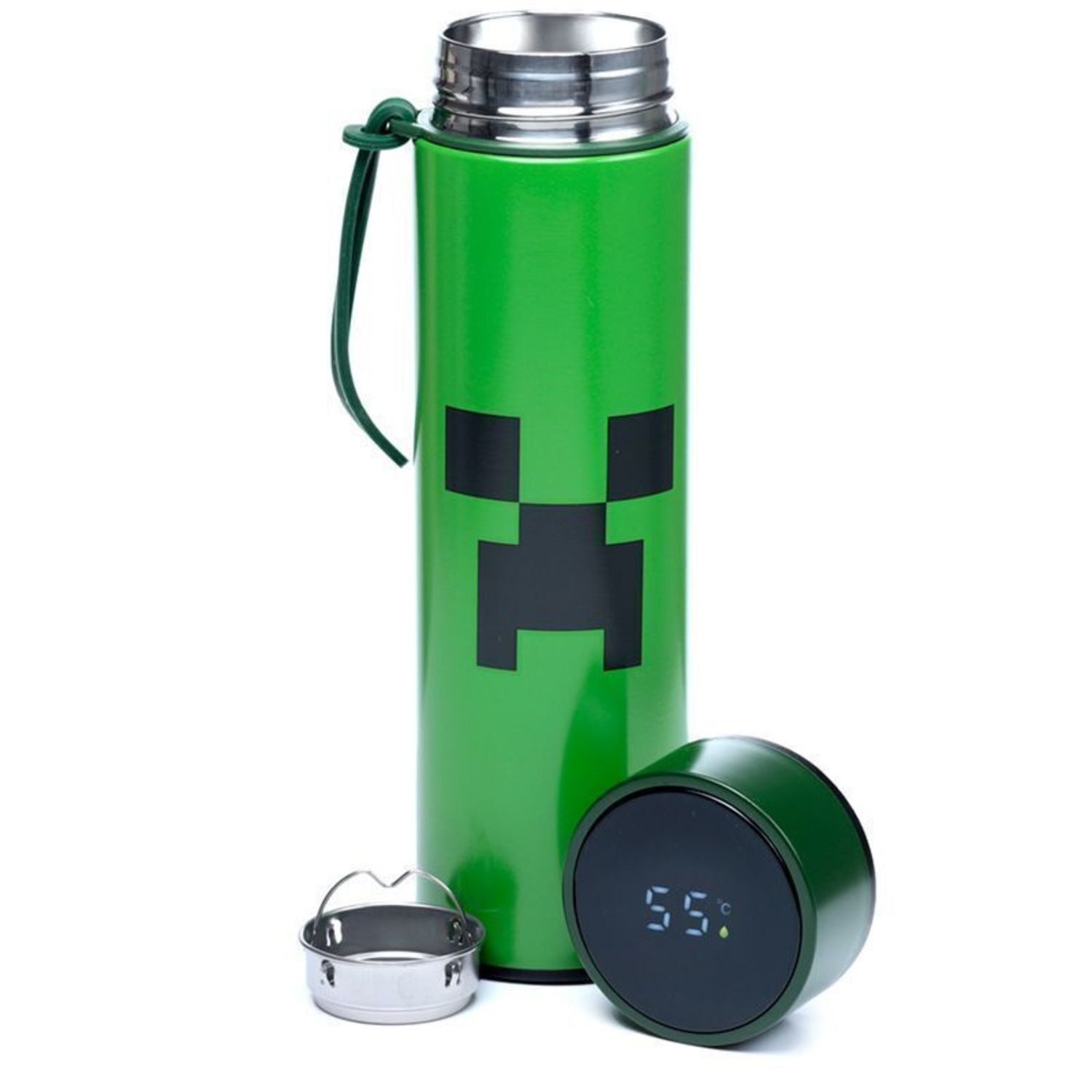 Puckator Trinkflasche Minecraft Creeper Trinkflasche mit Digital Thermometer
