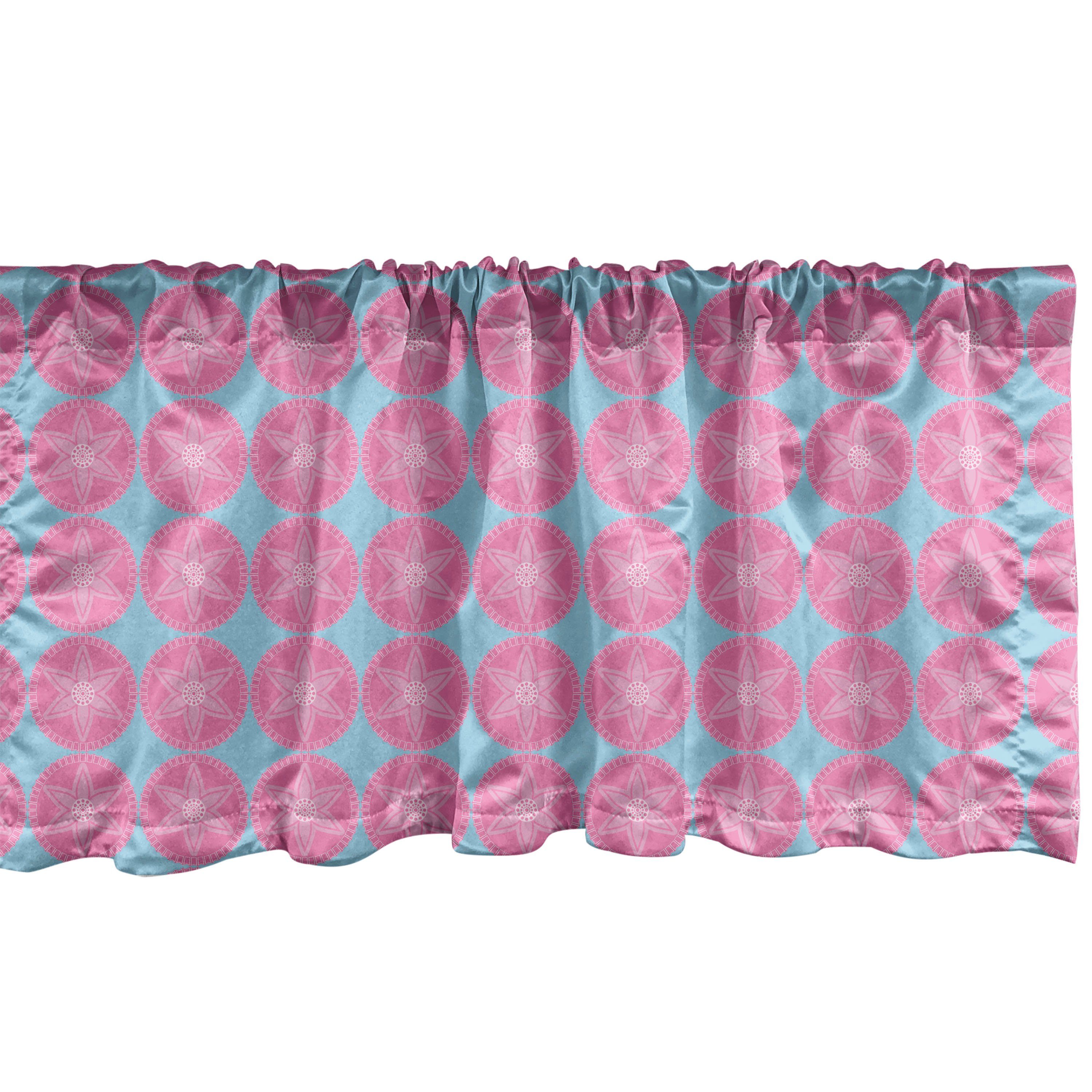 Scheibengardine Vorhang Volant für Küche Schlafzimmer Dekor mit Stangentasche, Abakuhaus, Microfaser, Blumen Runde und Symmetrische Blumen