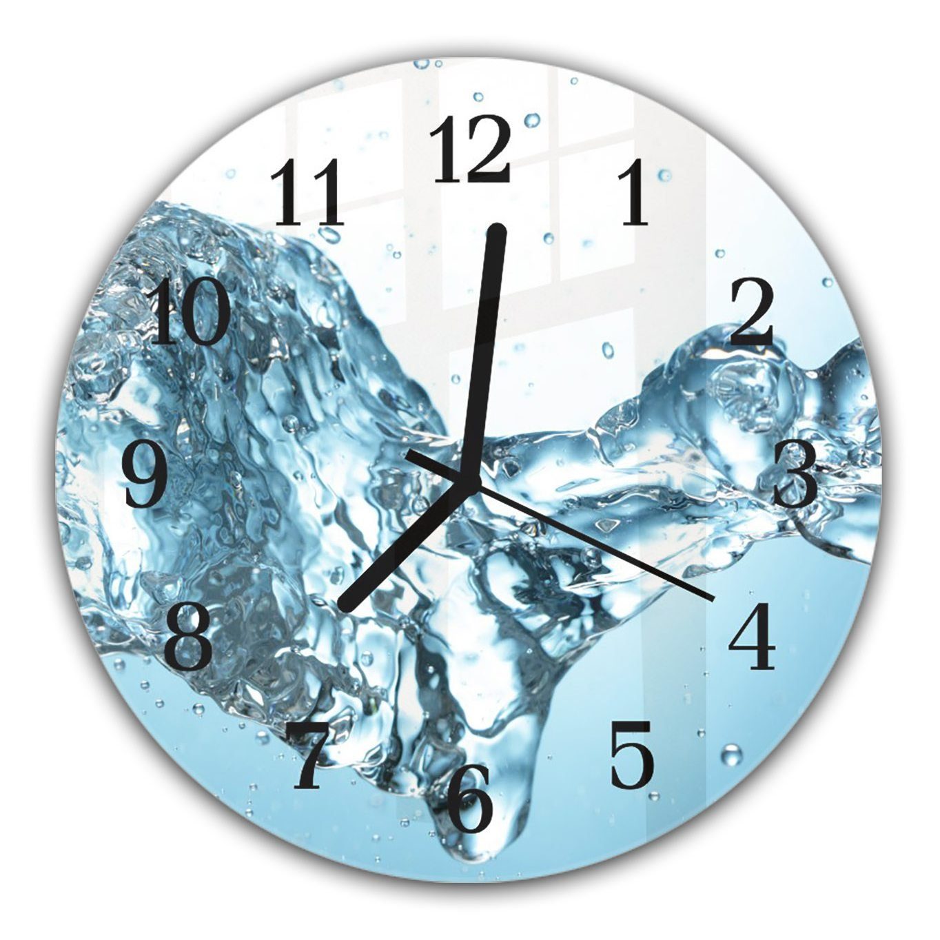 Primedeco Wanduhr Wanduhr aus Glas mit Motiv Wasser Splash - Rund mit Durchmesser 30 cm und Quarzuhrwerk