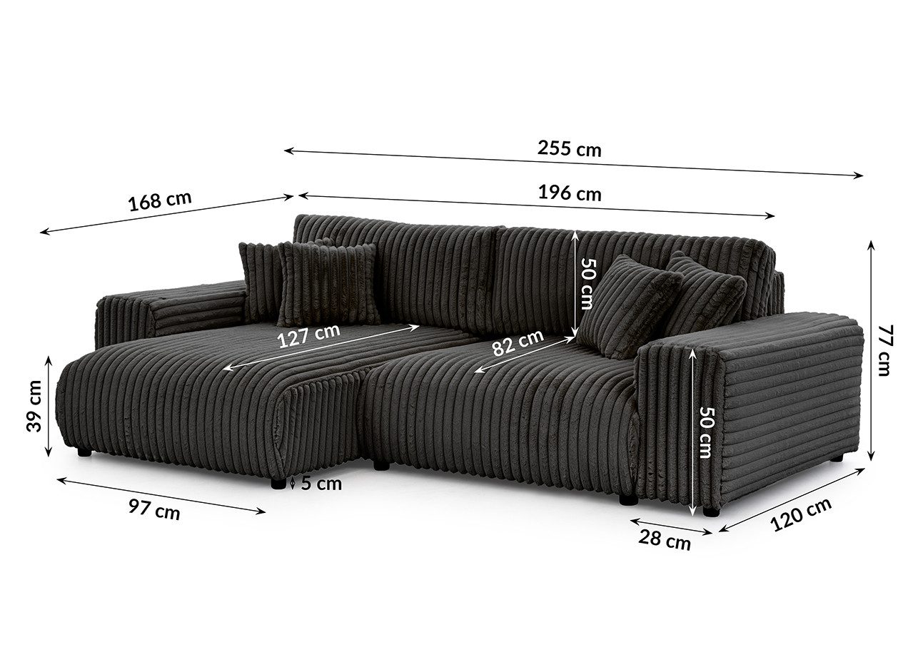 S-Style Möbel Ecksofa Mollis mit Schlaffunktion und Bettkasten aus Plüschco günstig online kaufen