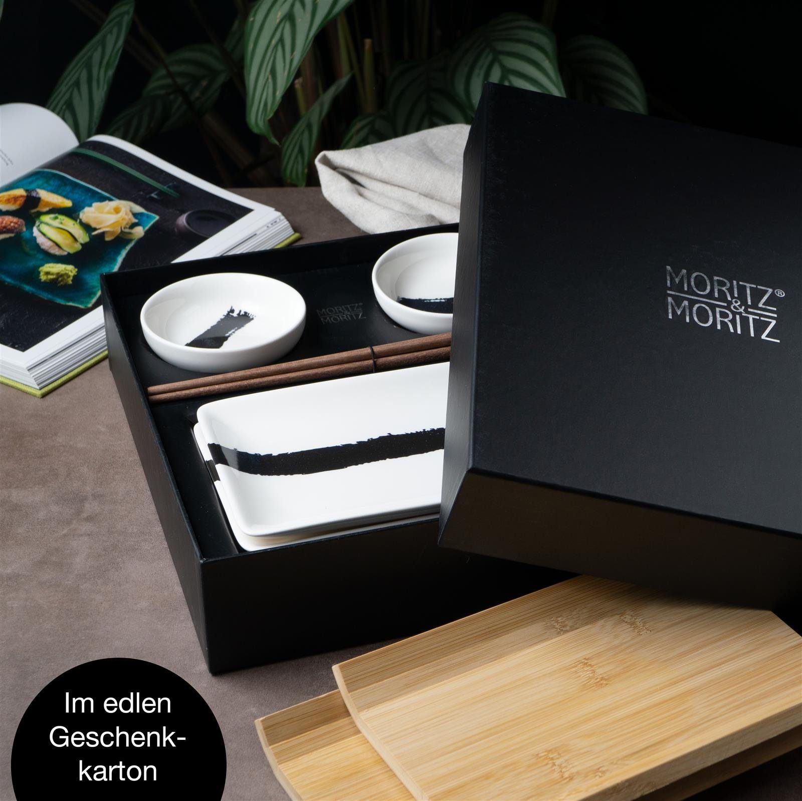 Moritz & Moritz Tafelservice Sushi Set 10tlg Pinselstrich Schwarz (8-tlg), 2 Personen, Geschirrset für 2 Personen – Bild 4 von 5