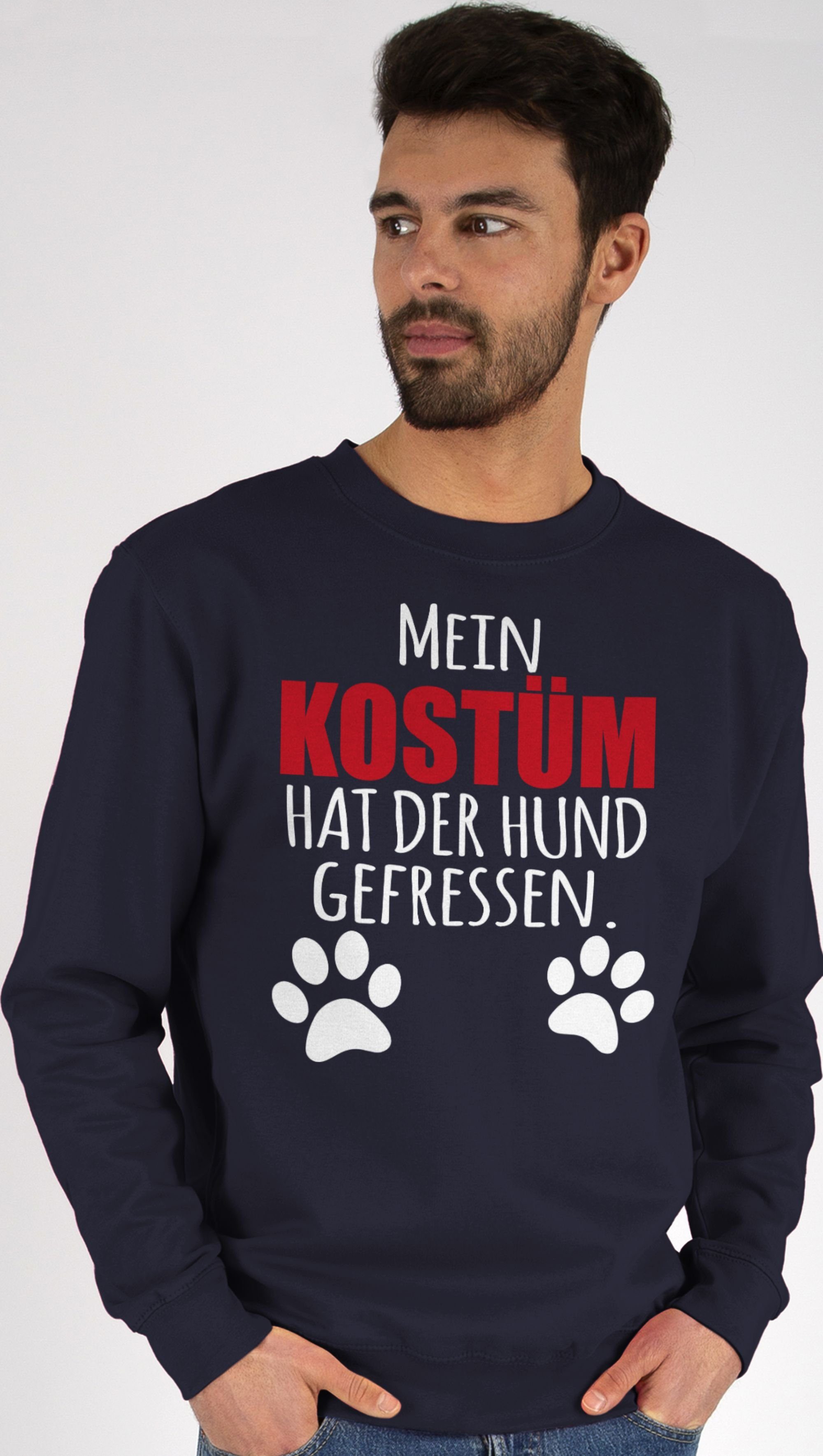 Dog 3 Faschingskostüme Karneval Sweatshirt der Dunkelblau hat - gefressen Hundekostüm Mein Shirtracer Outfit (1-tlg) Kostüm Hund