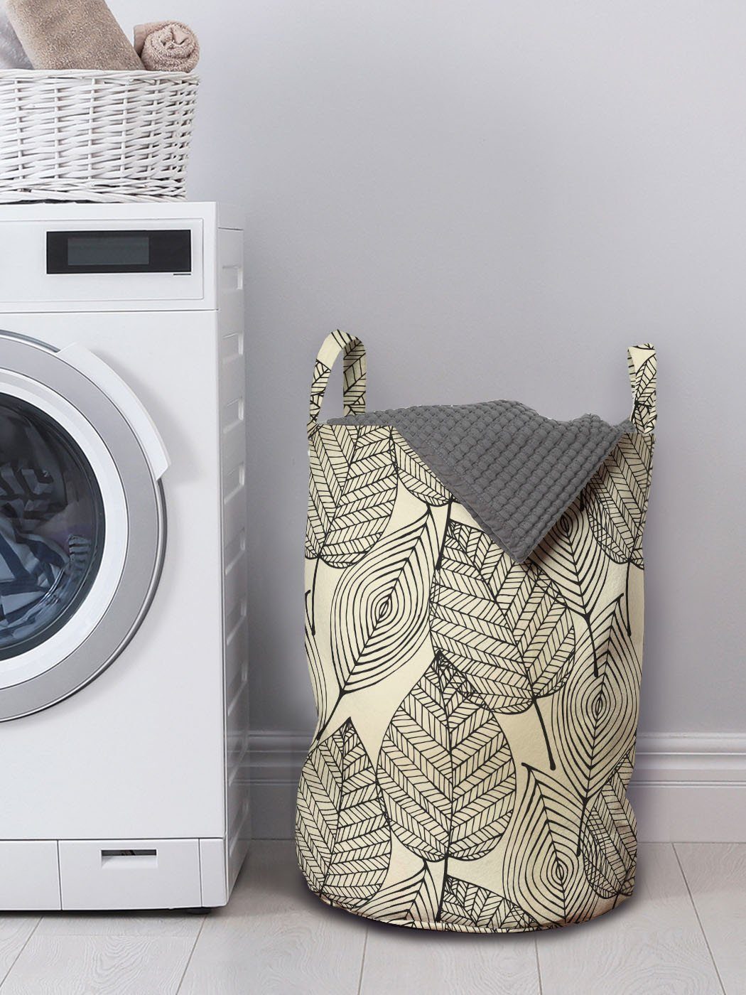 Abakuhaus Wäschesäckchen Wäschekorb mit Beige Waschsalons, Autumn Griffen Leaves Kordelzugverschluss Pattern für