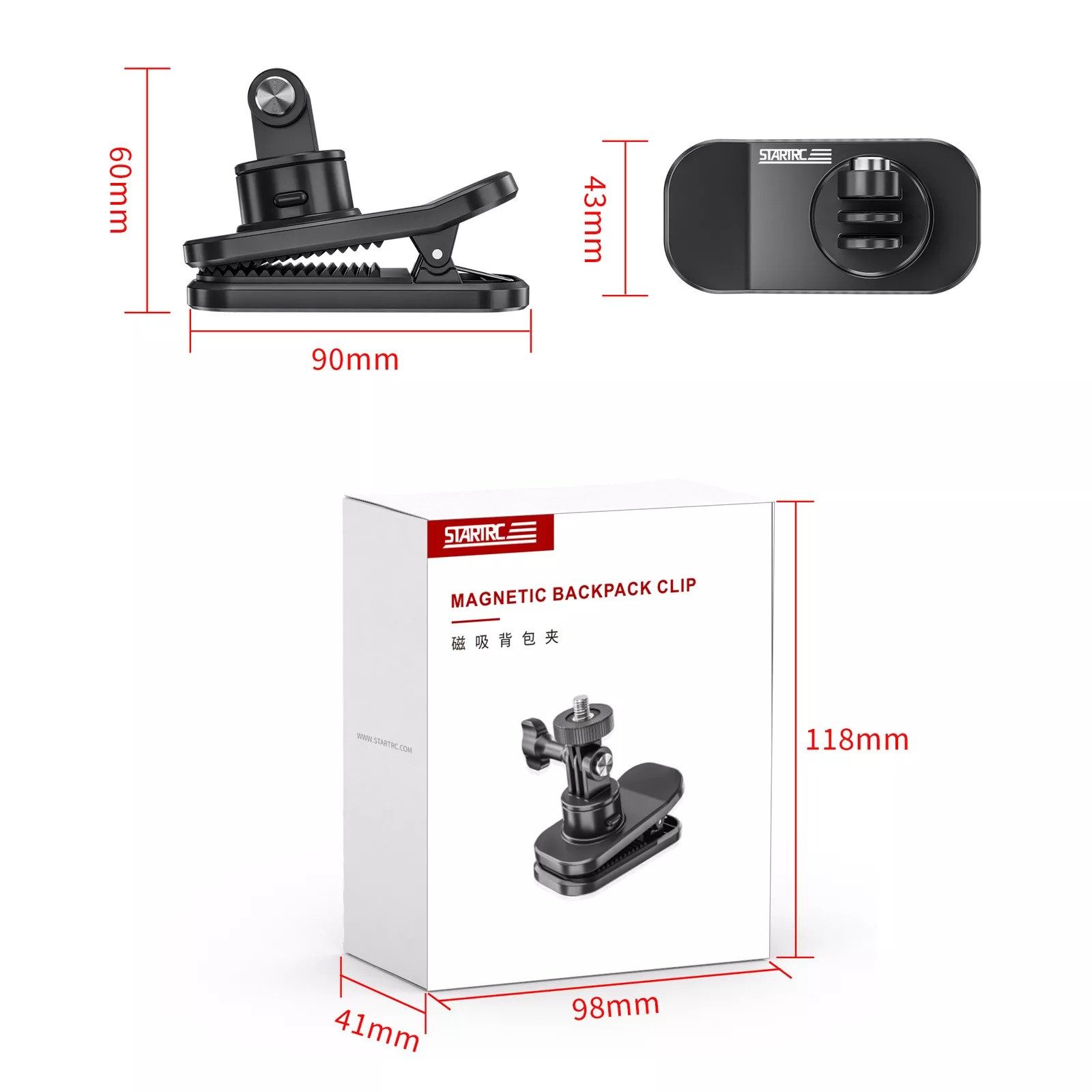 STARTRC Action Cam-Halterung 360° Magnetisch Rucksack Clip Klemmhalterung für DJI Action4 3 GoPro12