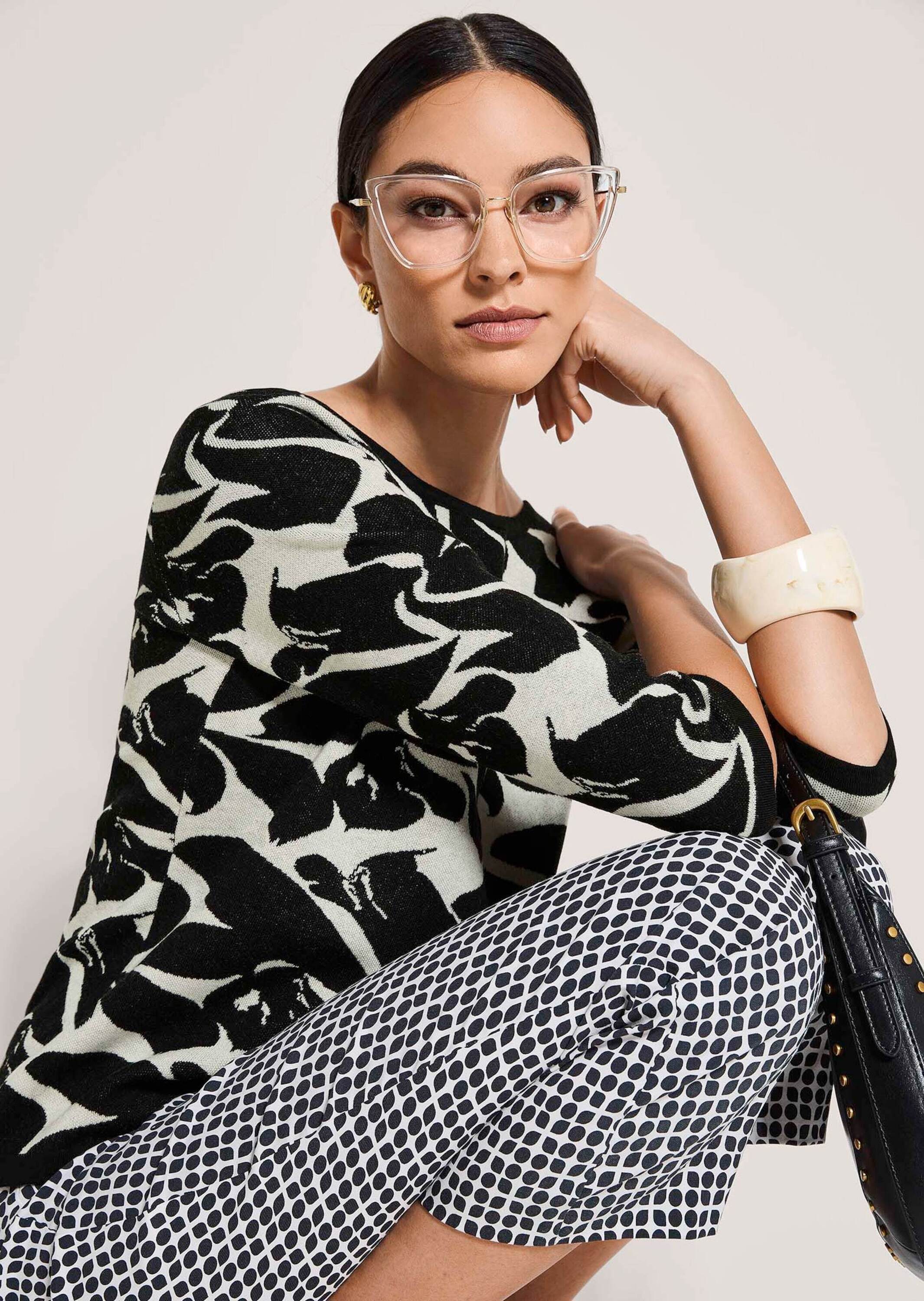 MADELEINE Strickpullover Jacquardpullover mit grafischem Muster Wollpullover mit U-Boot-Ausschnitt und 3/4-Arm