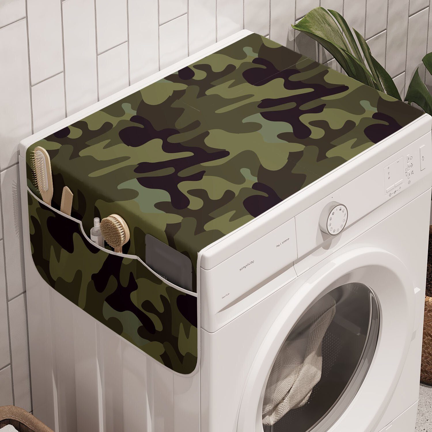 Abakuhaus Badorganizer Anti-Rutsch-Stoffabdeckung für Waschmaschine und Trockner, Khaki Camouflage Motiv Camo Stains