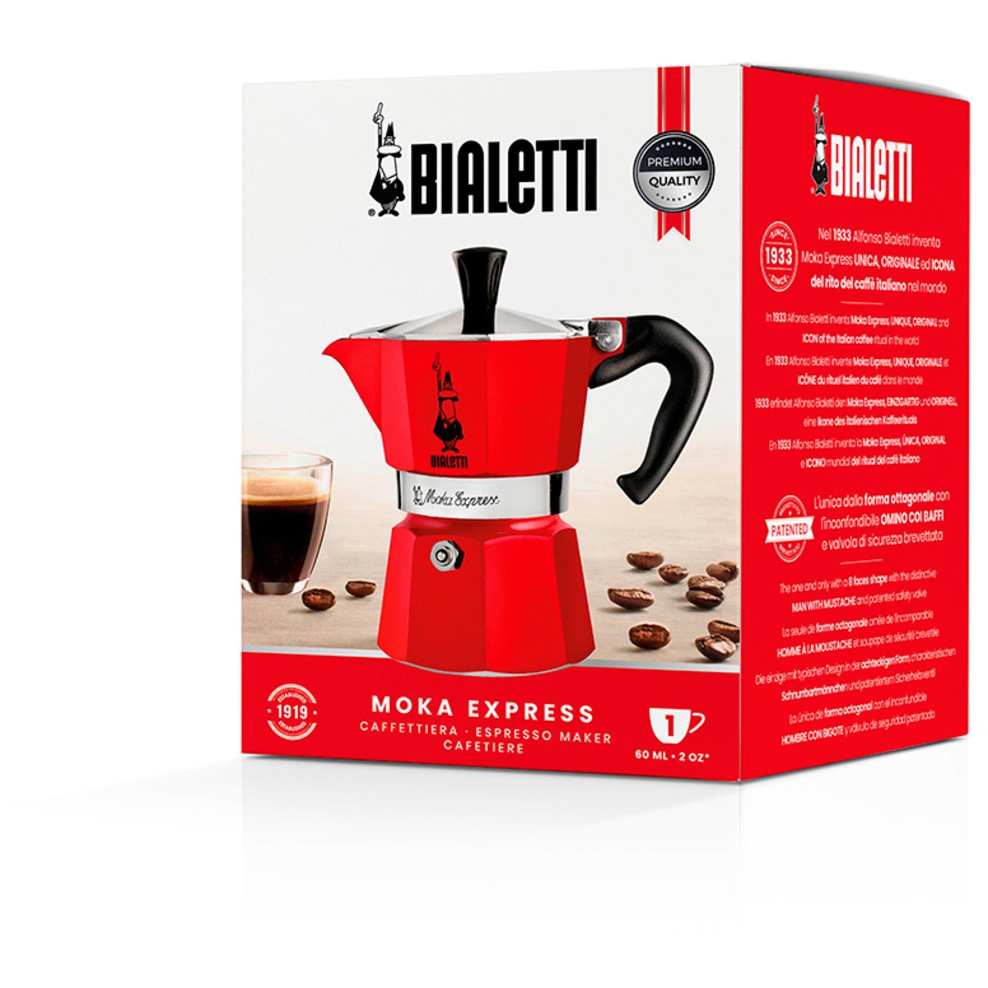 (1 Moka Espressomaschine, Tasse) Bialetti Express, BIALETTI Kaffeebereiter
