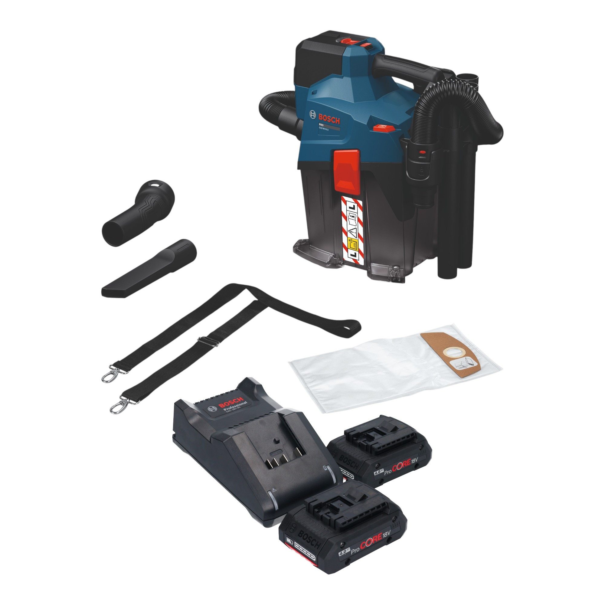 Bosch Professional Akku-Handstaubsauger GAS 18V-6L S Staubsauger 18 V 6 l + 2x ProCORE Akku 4,0Ah + Ladegerät