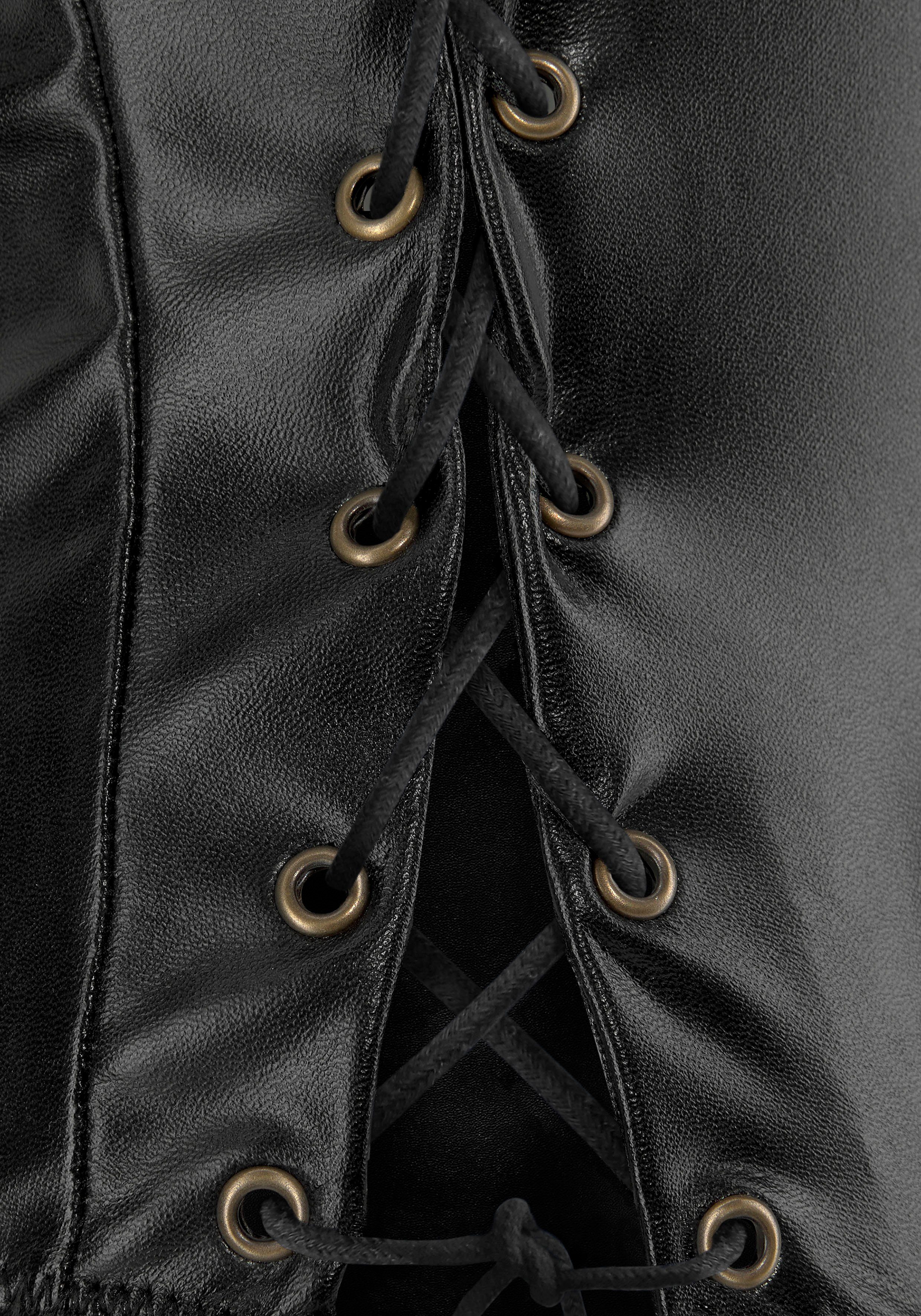 JETTE Stringbody mit aufregender Schnürung, in Leder-Optik, sexy Dessous, Reizwäsche