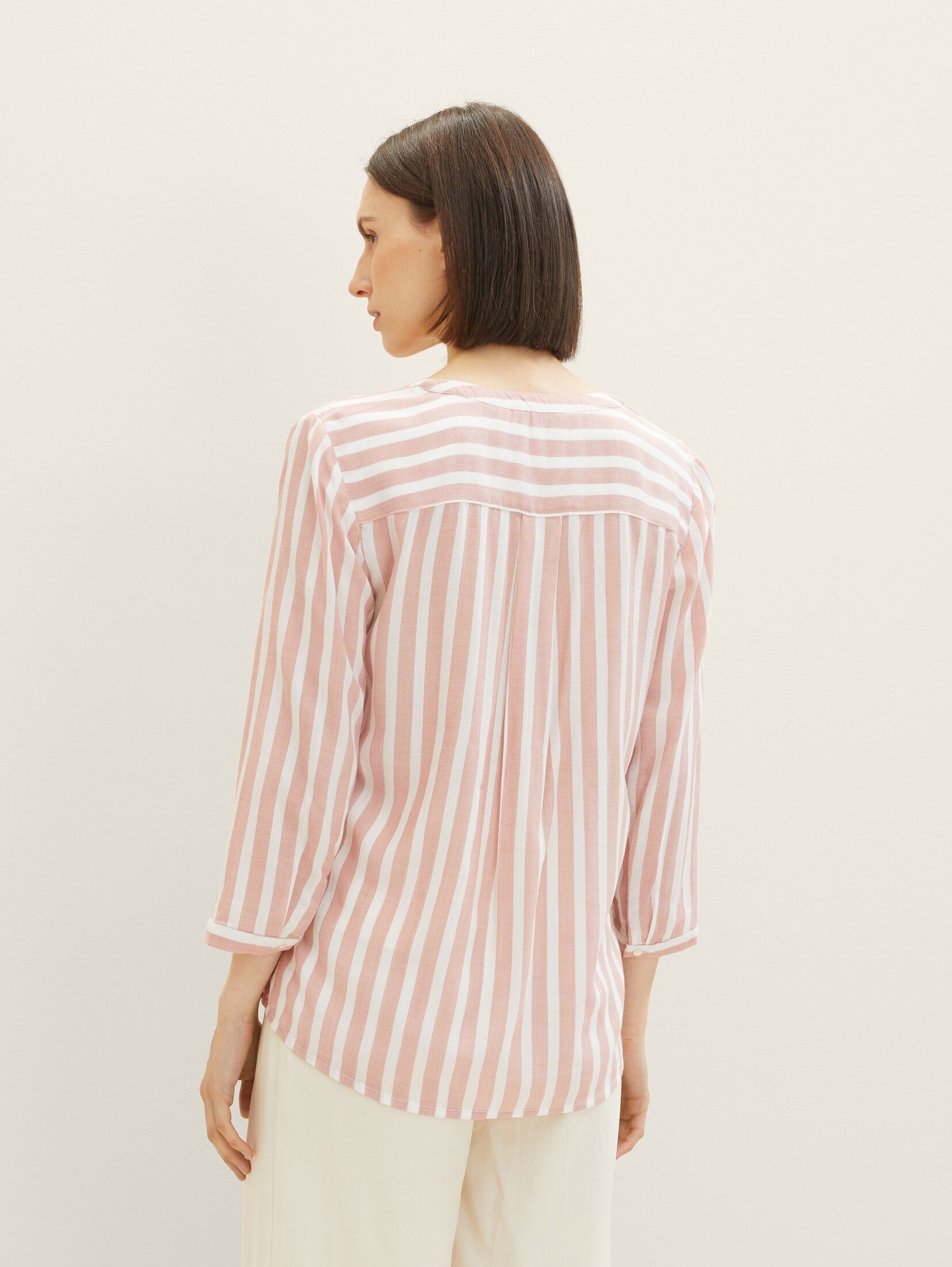 Bluse TOM stripe offwhite Taschen Gestreifte mit vertical Langarmbluse rose TAILOR