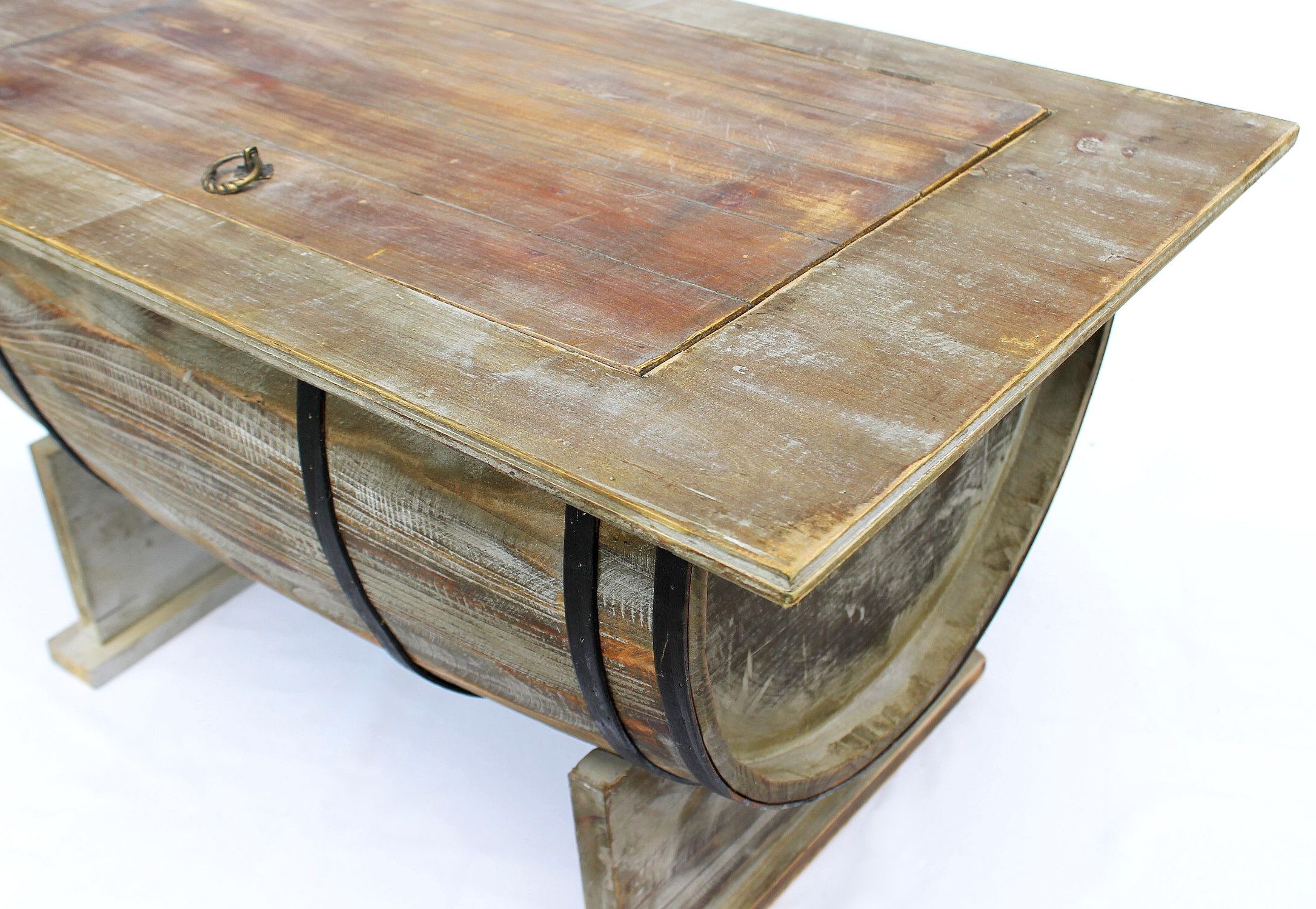 DanDiBo Couchtisch Wohnzimmer Vintage halbiertes Weinfass 5084-H 80cm, Tisch aus Holz Beistelltisch Weinregal Fass Bar