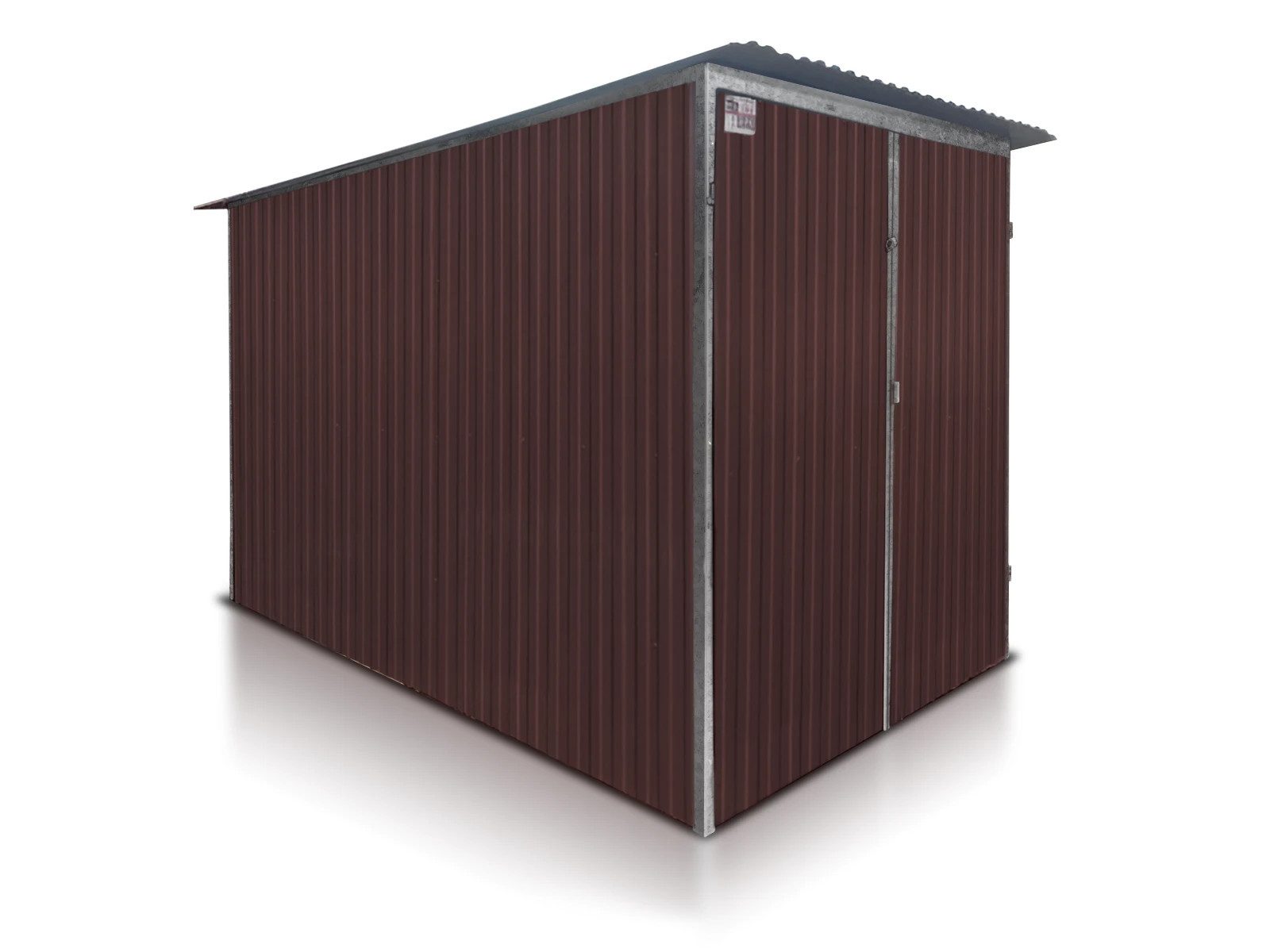 LiderStal Garage Gerätehaus aus Blech 200 x 300 cm Dunkelbraun Pultdach Doppelflügeltor (Set), Pultdach, Doppelflügeltor, Dunkelbraun