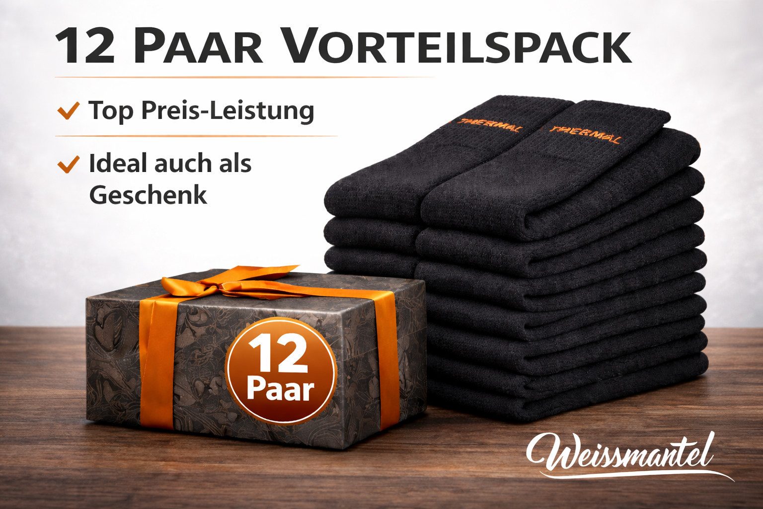 Weissmantel Thermosocken 12 Paar Thermosocken Baumwolle Wintersocken Warme Socke Thermostrümpfe (Spar-Set, Schwarz, Warme Wintersocken Wintersocken Thermosocken Dicke Socken) Dicke Warme Wintersocken Winter Socken Herren Damen Kuschelig