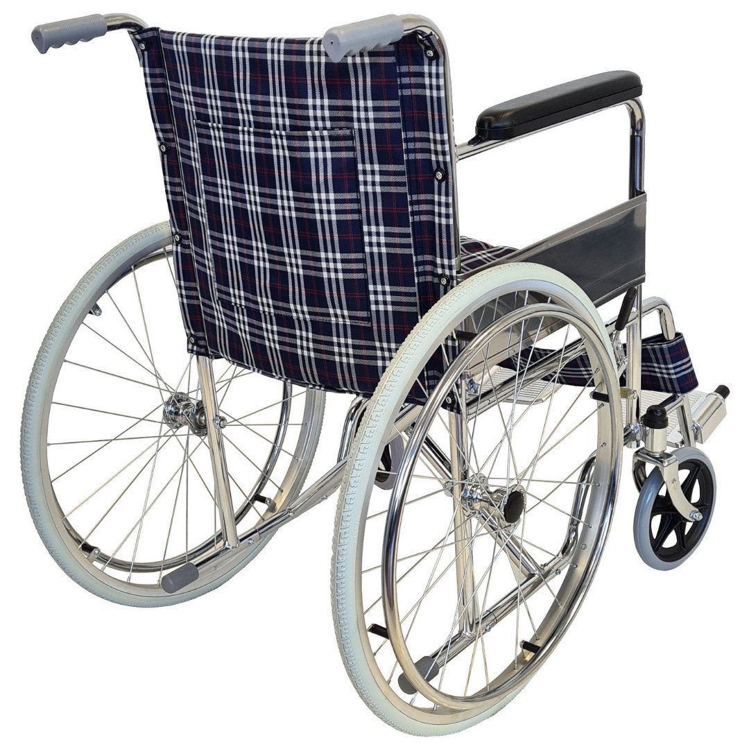 abc HOME Rollstuhl, klassisch, stabil, klappbar, verchromter Stahl, Klappbare Fußstützen