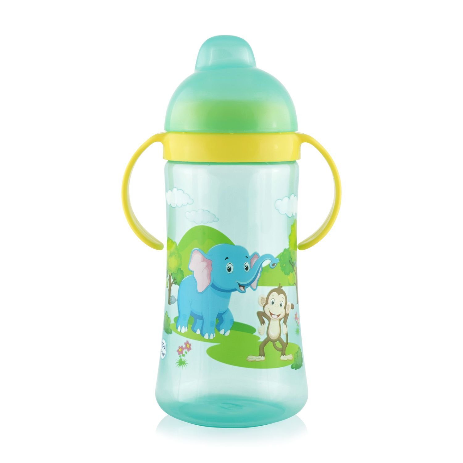 Baby Care Trinkflasche Trinkflasche Sport Sipper 330, Griff Strohhalm, Schutzdeckel grün