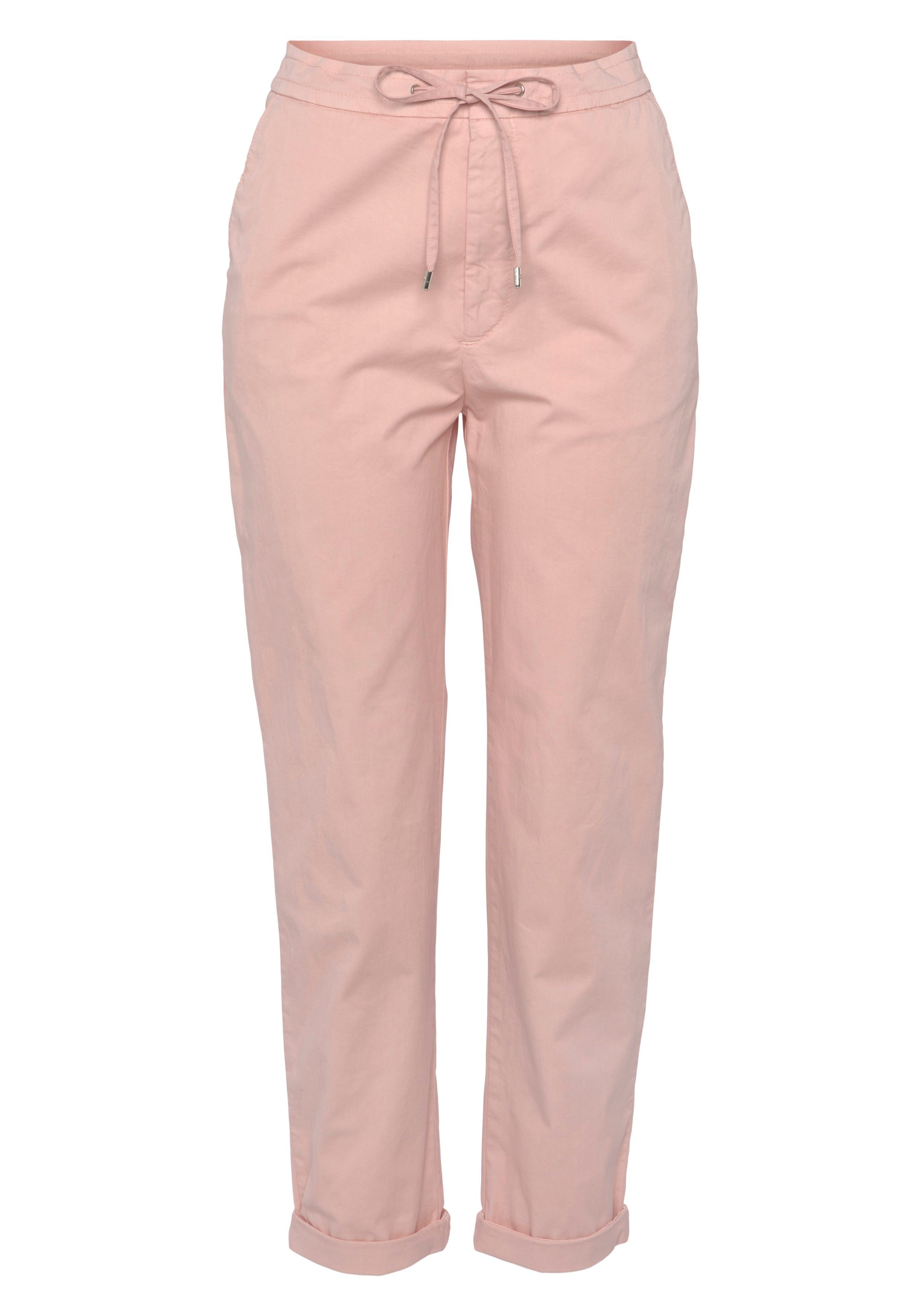 HUGO BOSS ORANGE Strech Chinohose Leinenhose ähnlich Sommer Bein, pink Jerseyhose geradem mit mit