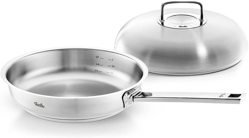 Fissler Bratpfanne Original-Profi Collection® Pfanne 28cm mit Hochraumdeckel, Edelstahl 18/10 (1-tlg), Kaltmetallgriffe,Mess-Skala (L),cookstar Allherdboden, Made in Germany