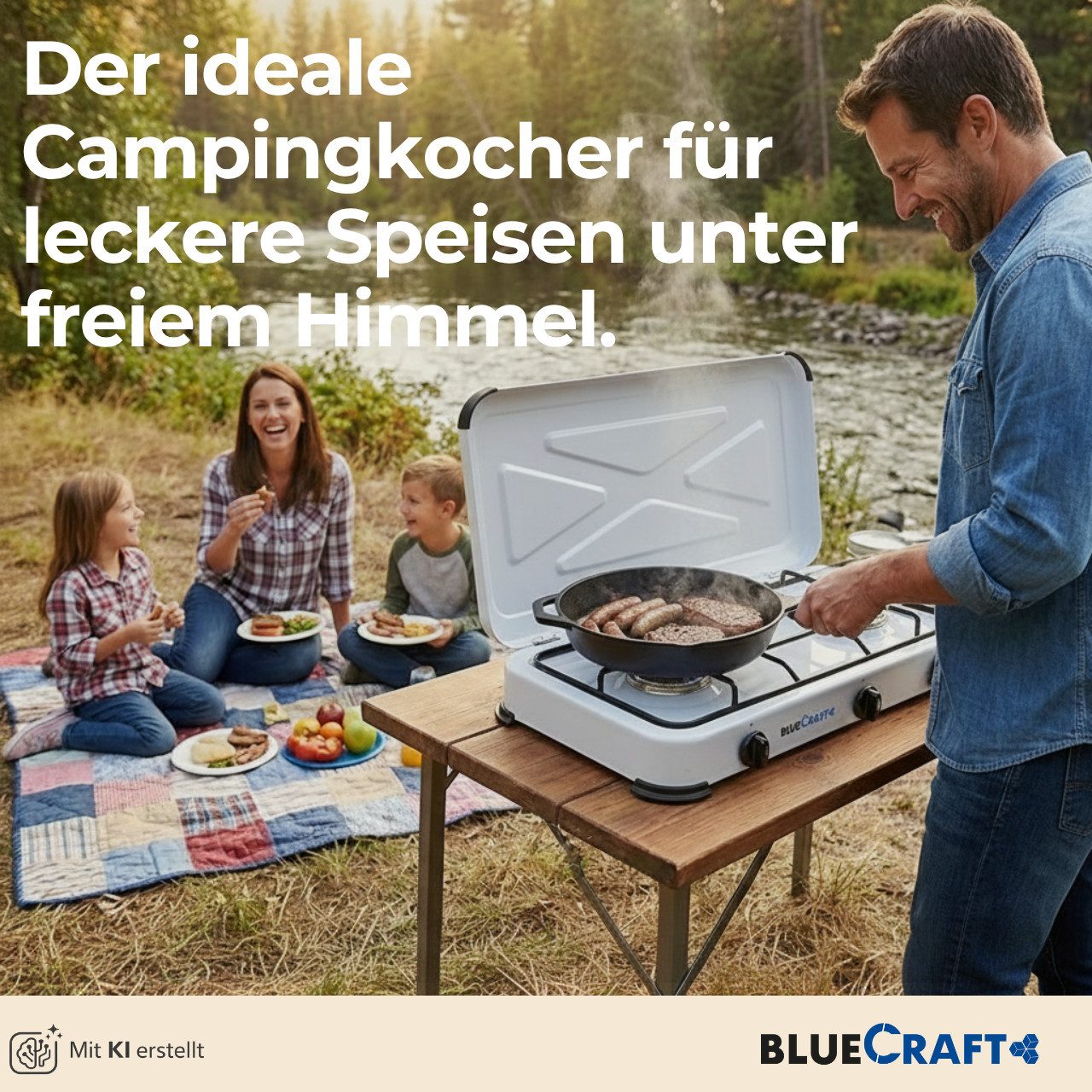 BlueCraft Gaskocher 3 flammig mit Zündsicherung 50mbar Propan Gas Campingkocher 5,25 kW, (mit Schlauch 100 cm und Gas Regler Druckminderer), Camping Gas Kocher  – Bild 4 von 5