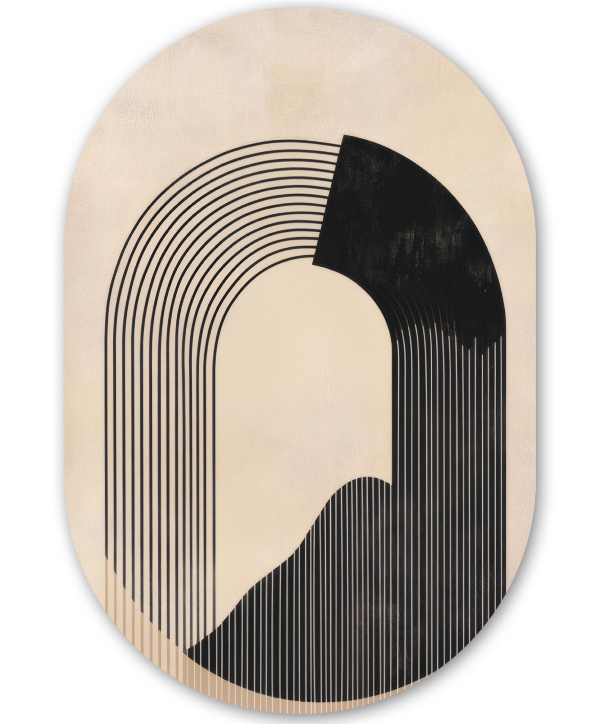 MuchoWow Gemälde Grafisches geschwungenes Muster - Beige, Fotodruck (1 St), Wandbild Oval, Wohnzimmer oder Schlafzimmer Wanddekoration, 40x60 cm