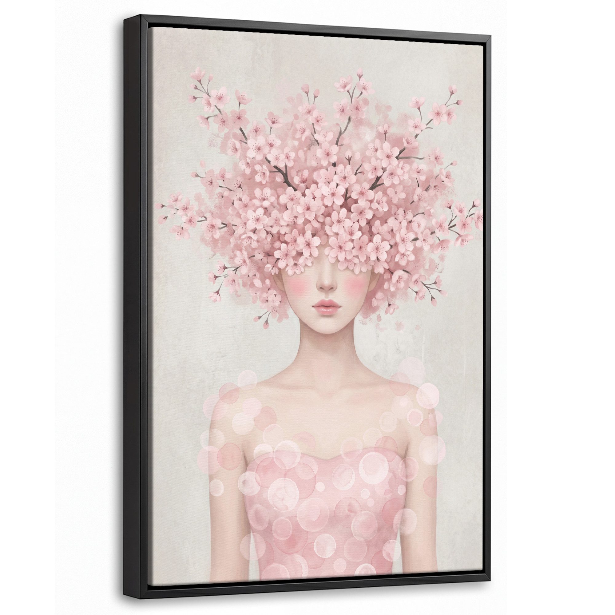OneMillionCanvasses® Leinwandbild mit Rahmen - Porträt - Kirschblüte - Rosa, Fotodruck (1 St), Deko für Wohnzimmer Schlafzimmer Küche 20x30cm