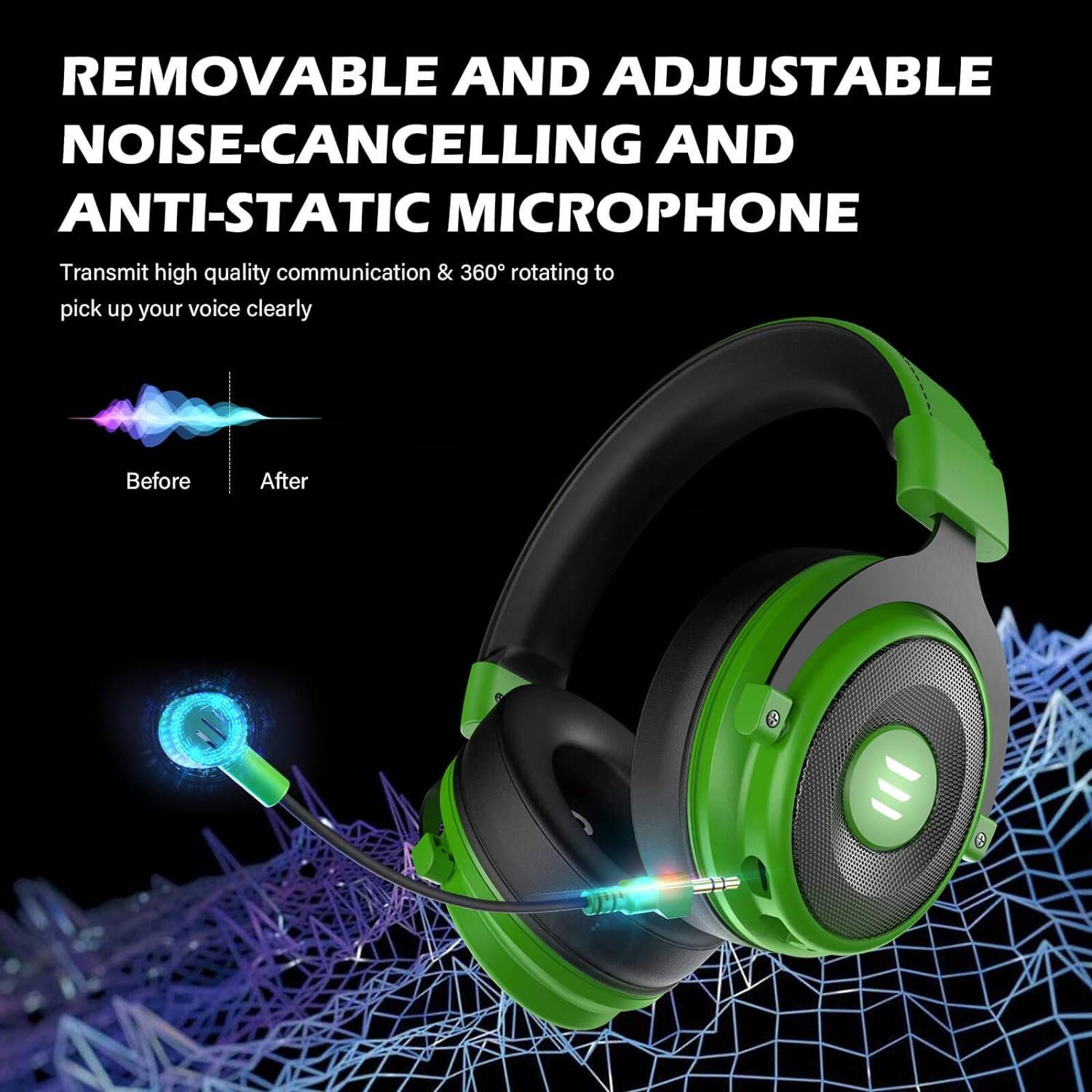Headset Mikrofon, Cancelling (Gaming licht Gaming-Headset USB-Headset, superleichter Noise EKSA Gaming headset audiobuchse kopfhörer) mit mikrofon