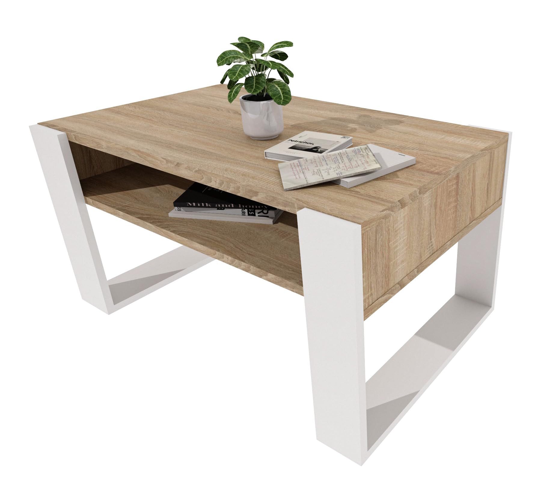 TREND WERK Couchtisch mit zusätzlicher Ablagefläche (65×53,6×45 cm - Wohnzimmertisch, Loft-Design, Ablagefach)
