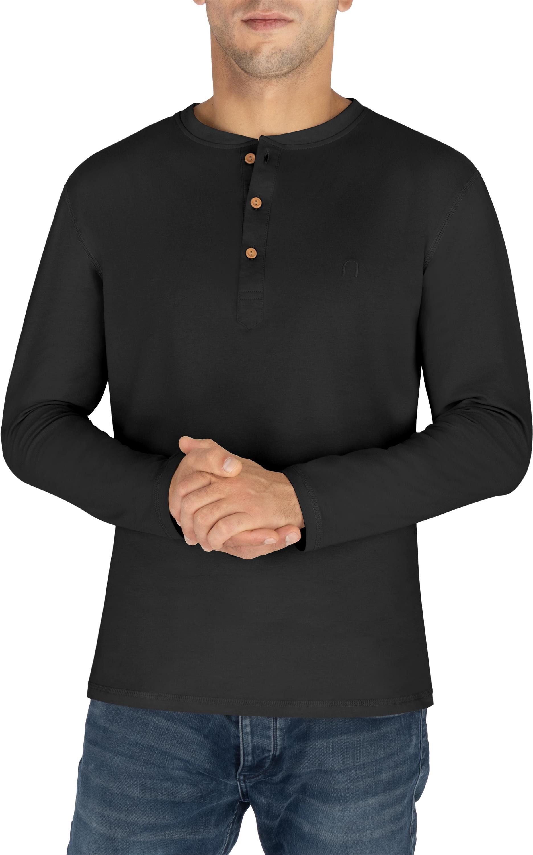normani Langarmshirt 3er Set Herren Langarm Shirts aus Bio-Baumwolle Basic Henley Shirt für Männer GOTS-zertifiziert