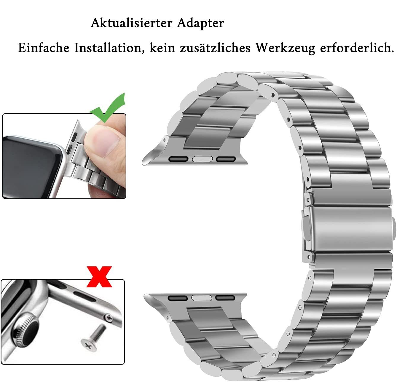 Apple Smartwatch-Armband Ersatz Armband Armband GelldG mit Watch Armband Metall Silber Kompatibel