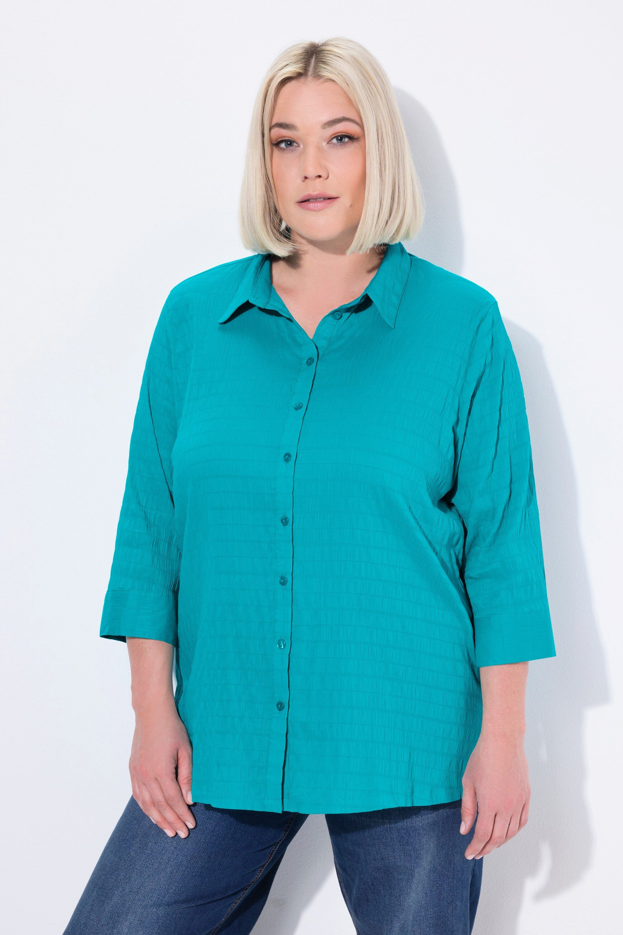 Ulla Popken Hemdbluse Bluse Bubble-Qualität Hemdkragen 3/4-Arm