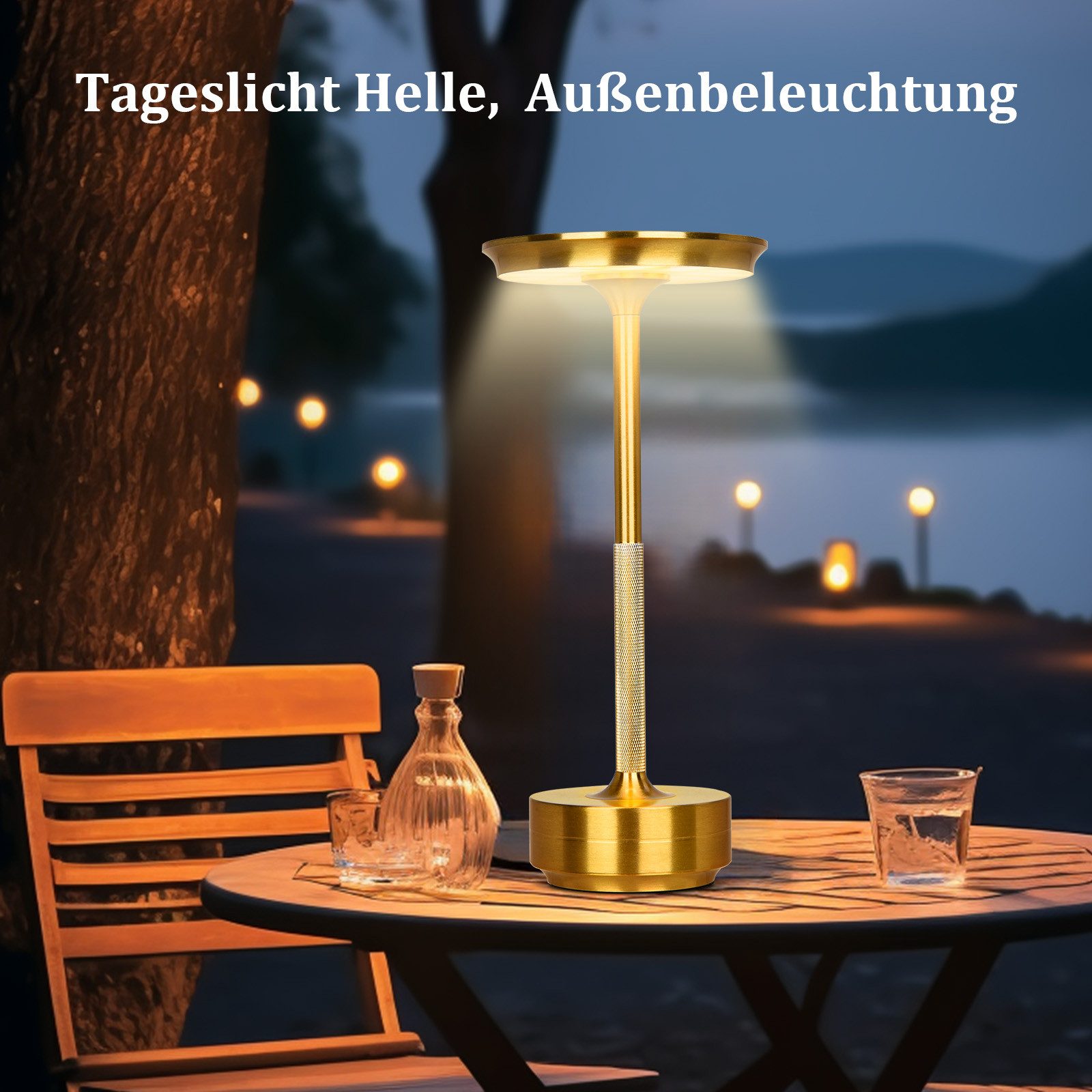LMaxhome USB-Tischleuchte LED Wiederaufladbare Kabellose Akku Tischlampe mit Touch-Schalter IP54 (1-St., Intelligente LED-Leuchte mit Speicherfunktion), Wasserdichtes Aluminium Moderne Nachttischlampe für Schlafzimmer Außen