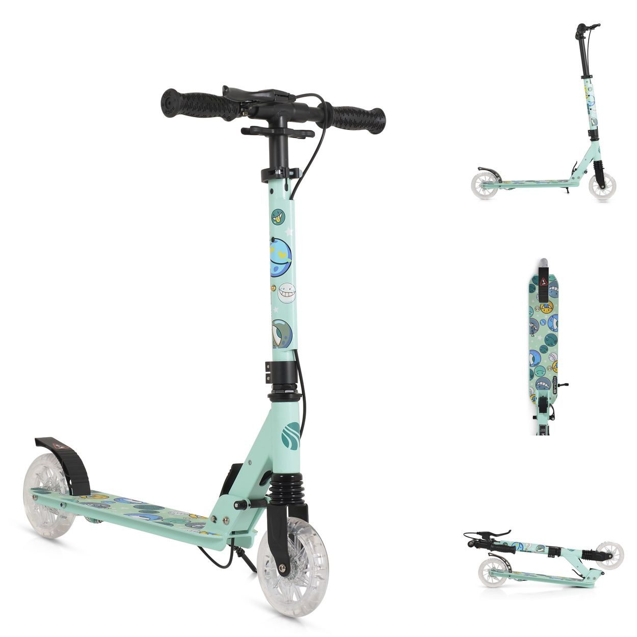 Byox Cityroller Kinderroller Snazzy faltbar, Hinterradbremse Seitenständer LED-Räder 100 kg