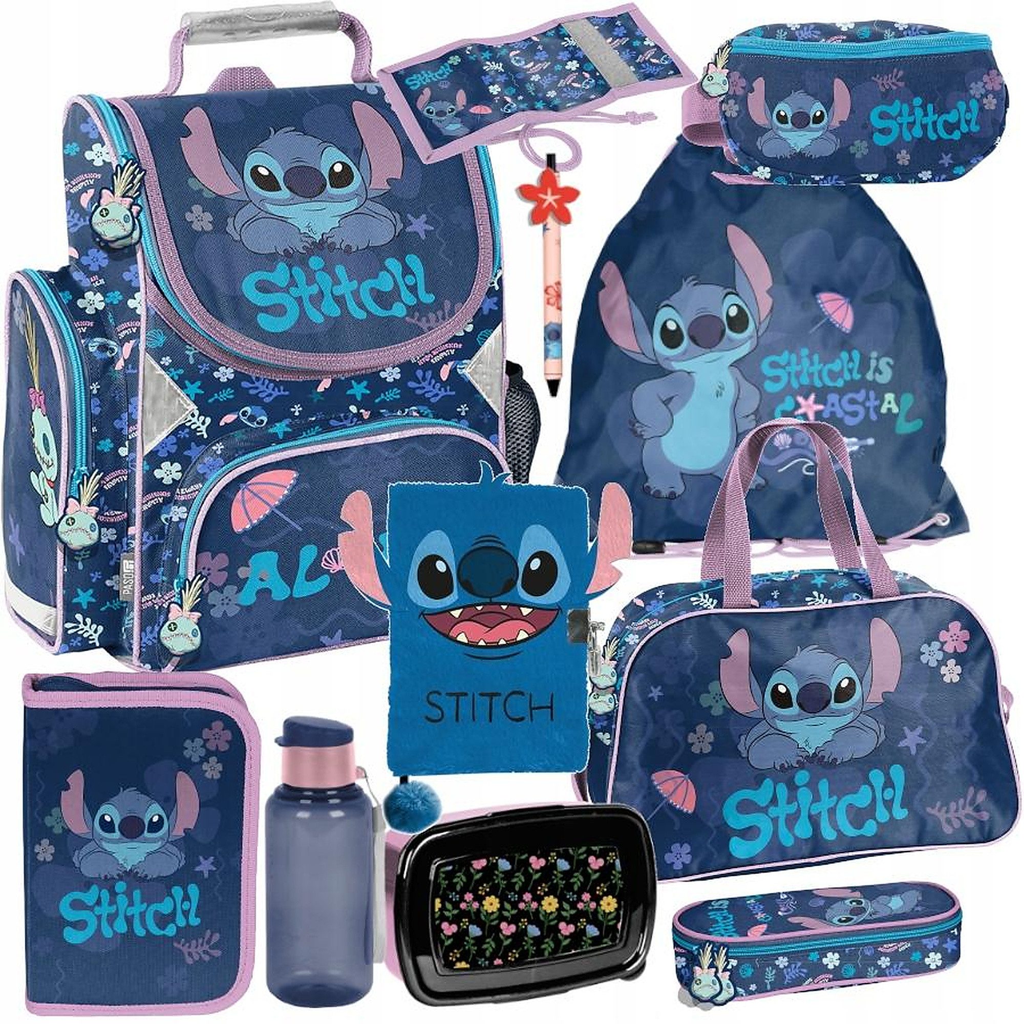 PASO Schulrucksack (Schulset, 11-tlg), Stitch, 11-tlg. Set, Dunkelblau