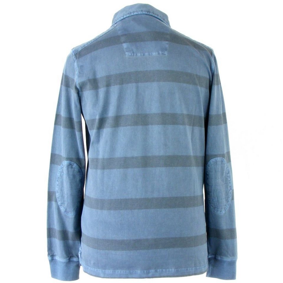 RAGMAN Poloshirt Ragman Herren Polo Sweat Shirt blau grau gestreift Langarm  Baumwolle 34248