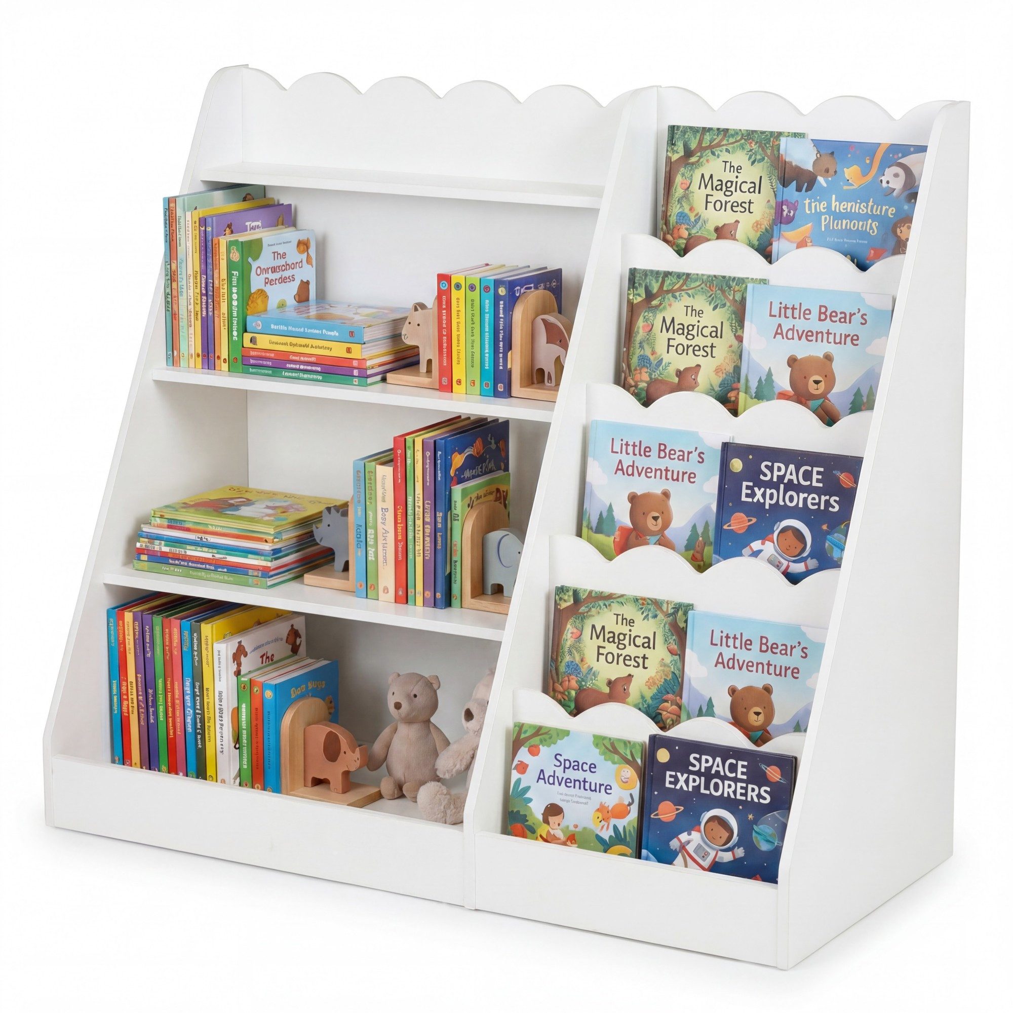 KOMFOTTEU Bücherregal, Kinderregal mit 4 offenen Fächern, 5 Ablage & verstecktem Ablagefach