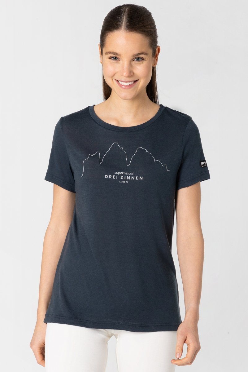 SUPER.NATURAL PrintShirt Merino TShirt W DREI ZINNEN TEE genialer MerionMaterialmix, Easy