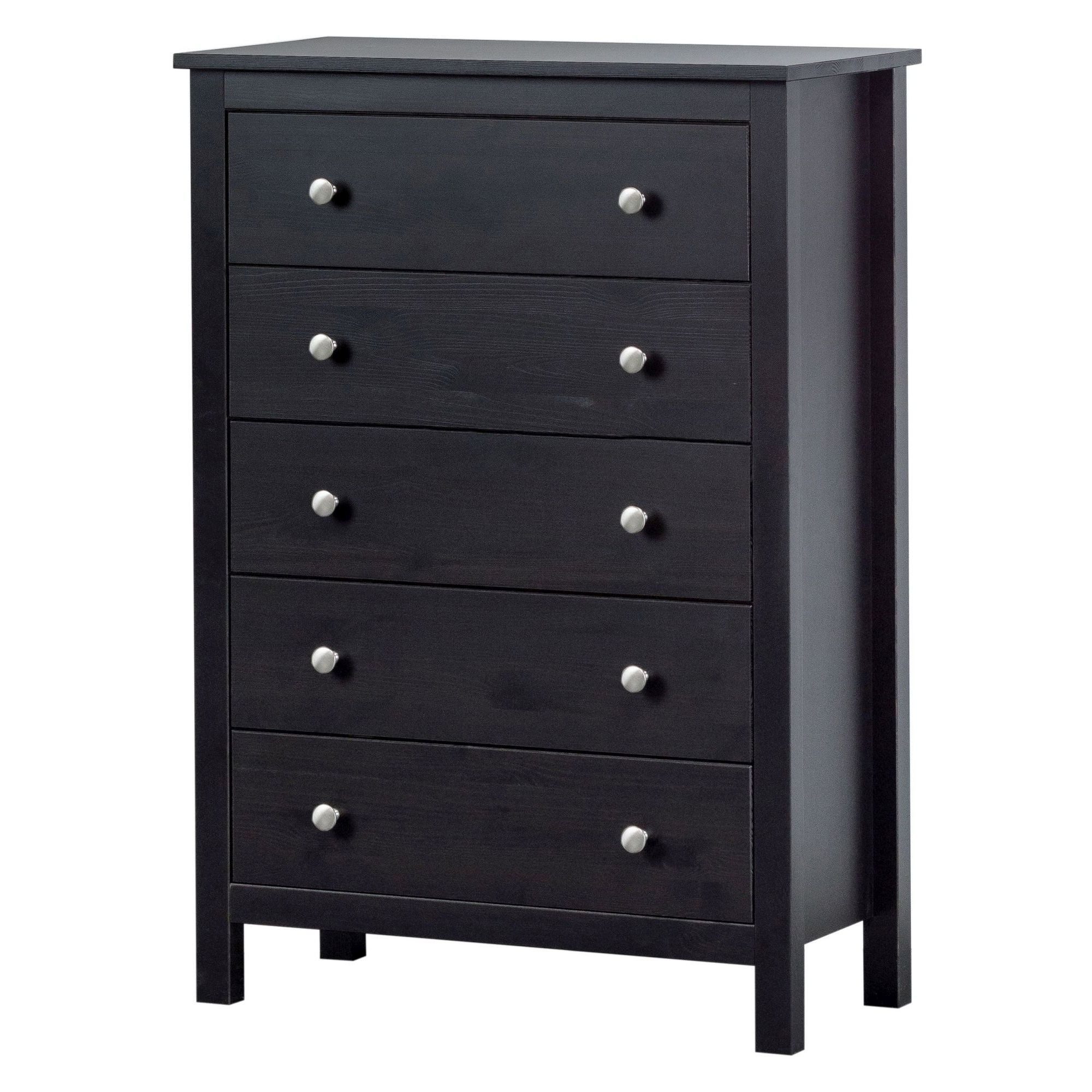 hagge home Schubkastenkommode, Highboard Kiefernholz massiv 75 x 37 x 106 cm Schwarz