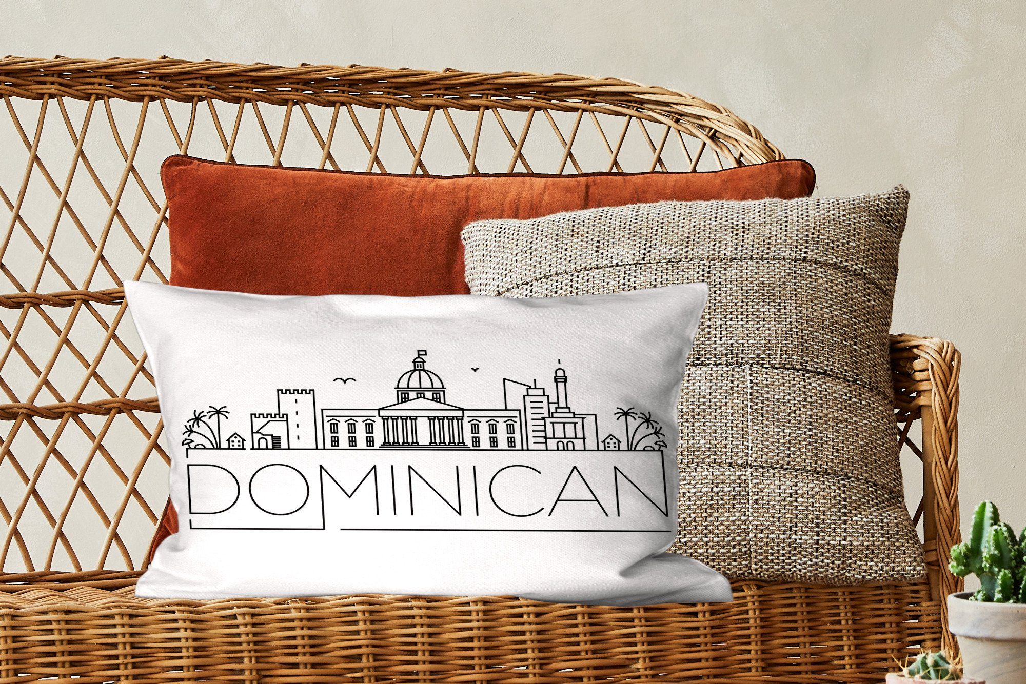 Schlafzimmer weißem Hintergrund, Republik" Dekoration, Skyline auf Wohzimmer Zierkissen, MuchoWow mit "Dominikanische Dekokissen Füllung, Dekokissen