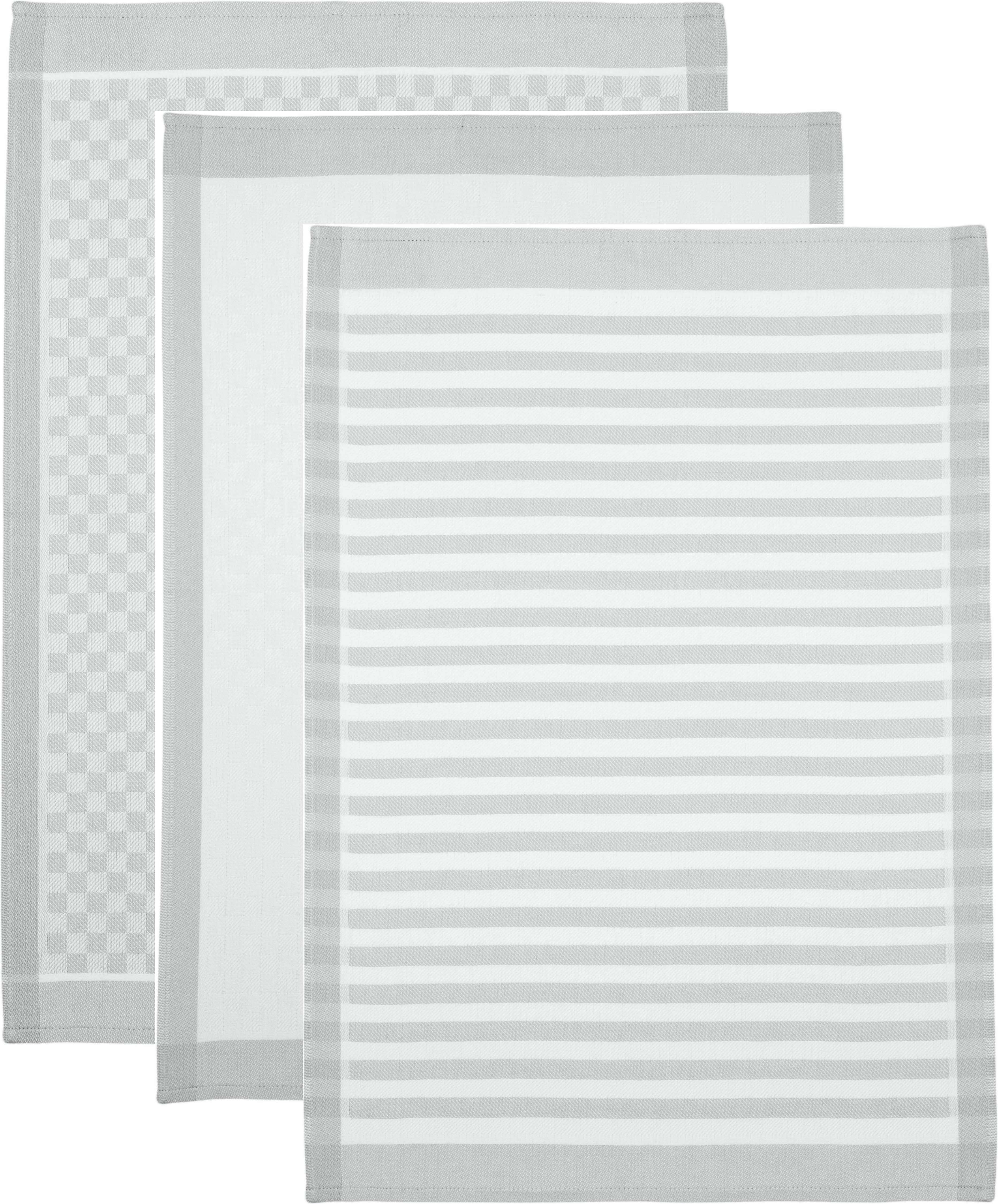 ROSS Geschirrtuch SUPERIOR, (Set, 3-tlg., 3x Geschirrtuch 50x70 cm) chromfarben/weiß