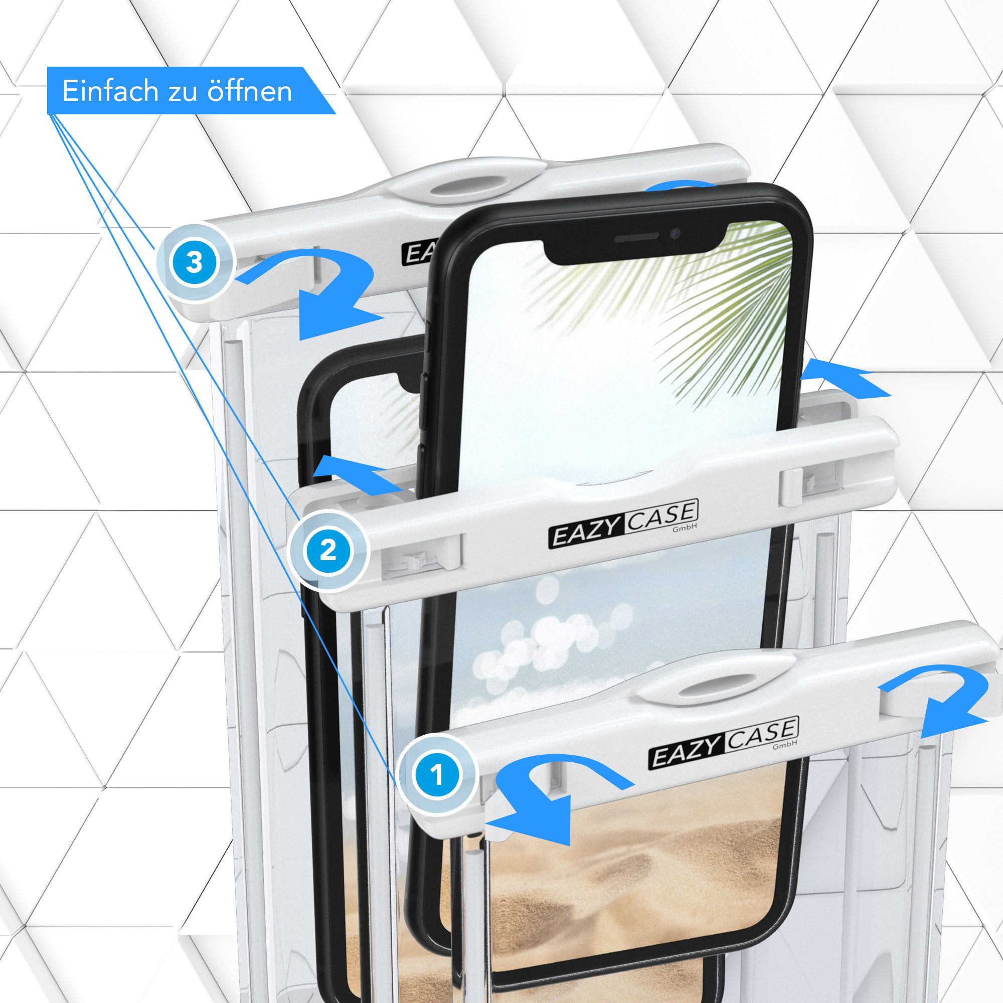 EAZY CASE Handyhülle Universale Unterwasser-Tasche für viele Modelle 3,5 - 6,7 Zoll, Unterwasser Taschen Wasser Schutzhülle mit Band Unterwasser Fotos Weiß – Bild 4 von 5