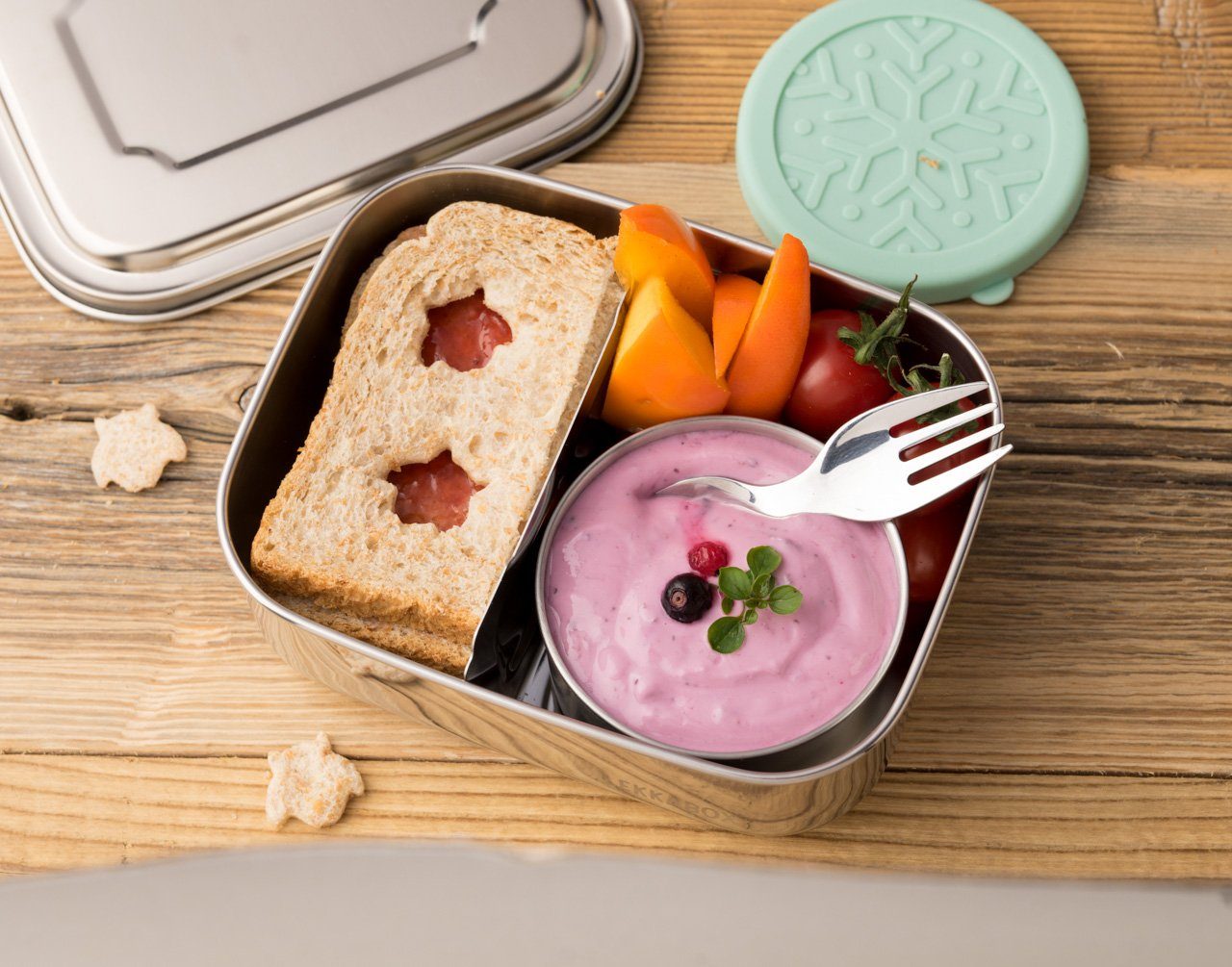 mit LEKKABOX Eulen, Griff Brot, Plätzchen Gemüse, aus Obst - und Ausstechformen Bento Set 3er Ausstechform Edelstahl Ausstecher für Anti-Rutsch