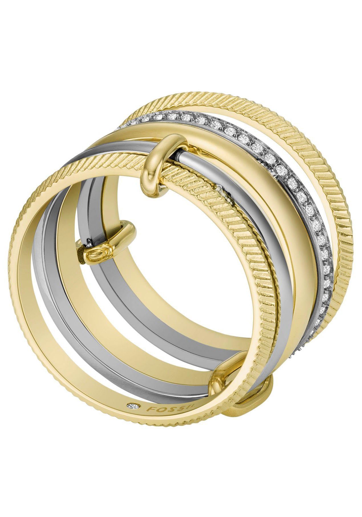 Fossil Fingerring Schmuck JEWELRY ALL STACKED UP TWO-TONE PRESTACK RING, mit Glasstein