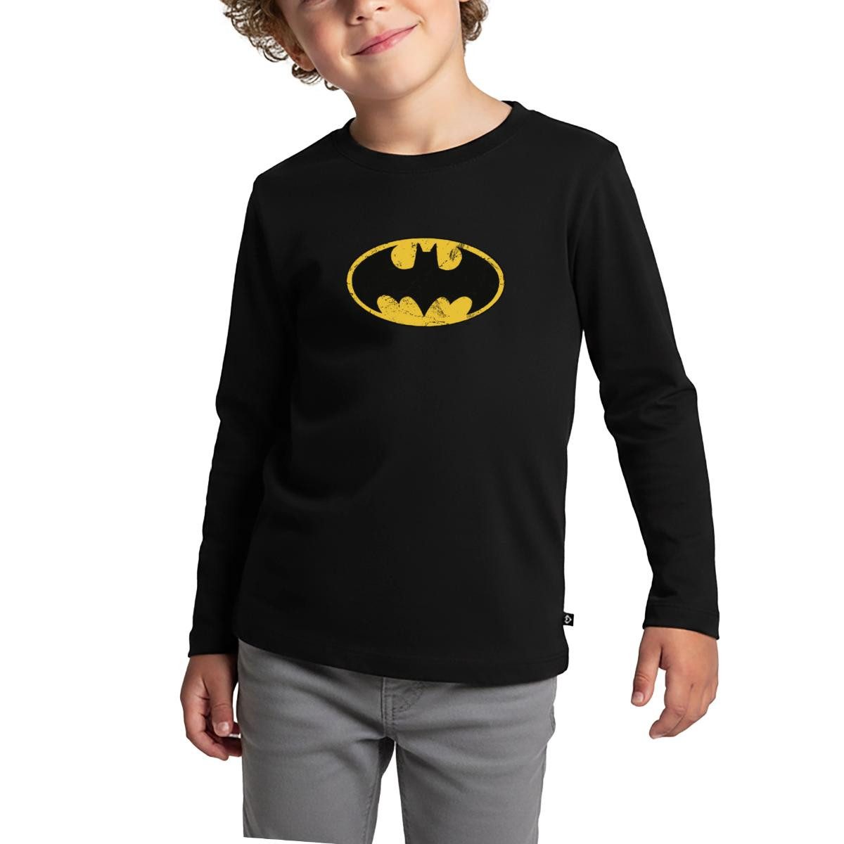 Spreadshirt T-Shirt DC Comics Batman Logo Used Look Karneval Kinder Premium Langarmshirt (1-tlg)
