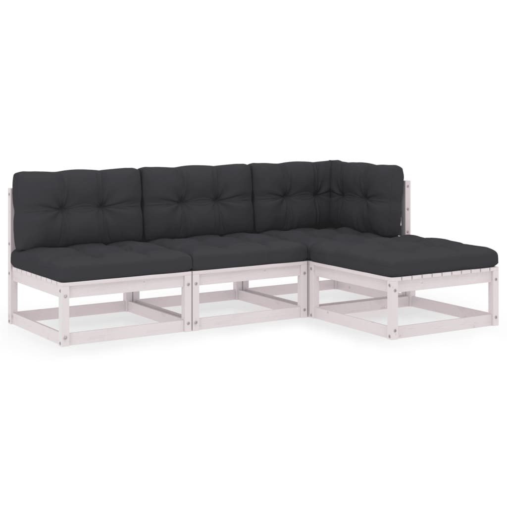 vidaXL Gartenlounge-Set 4-tlg. Garten-Lounge-Set mit Kissen Kiefer Massivholz..., (1-tlg)