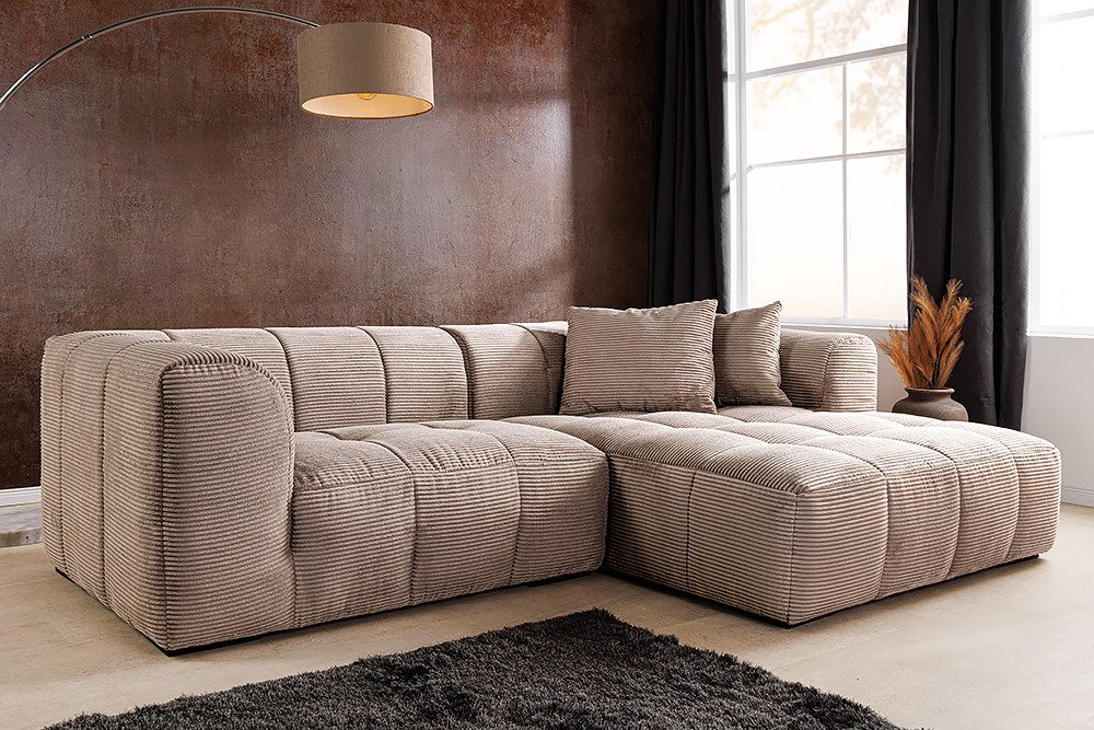 riess-ambiente Ecksofa ZERO GRAVITY 240cm greige · 3-Sitzer Couch in L-Form mit Cordbezug, Einzelartikel 1 Teile, inkl. Kissen · Nosagfederung · Rundum Bezug · Ottomane rechts · Modern